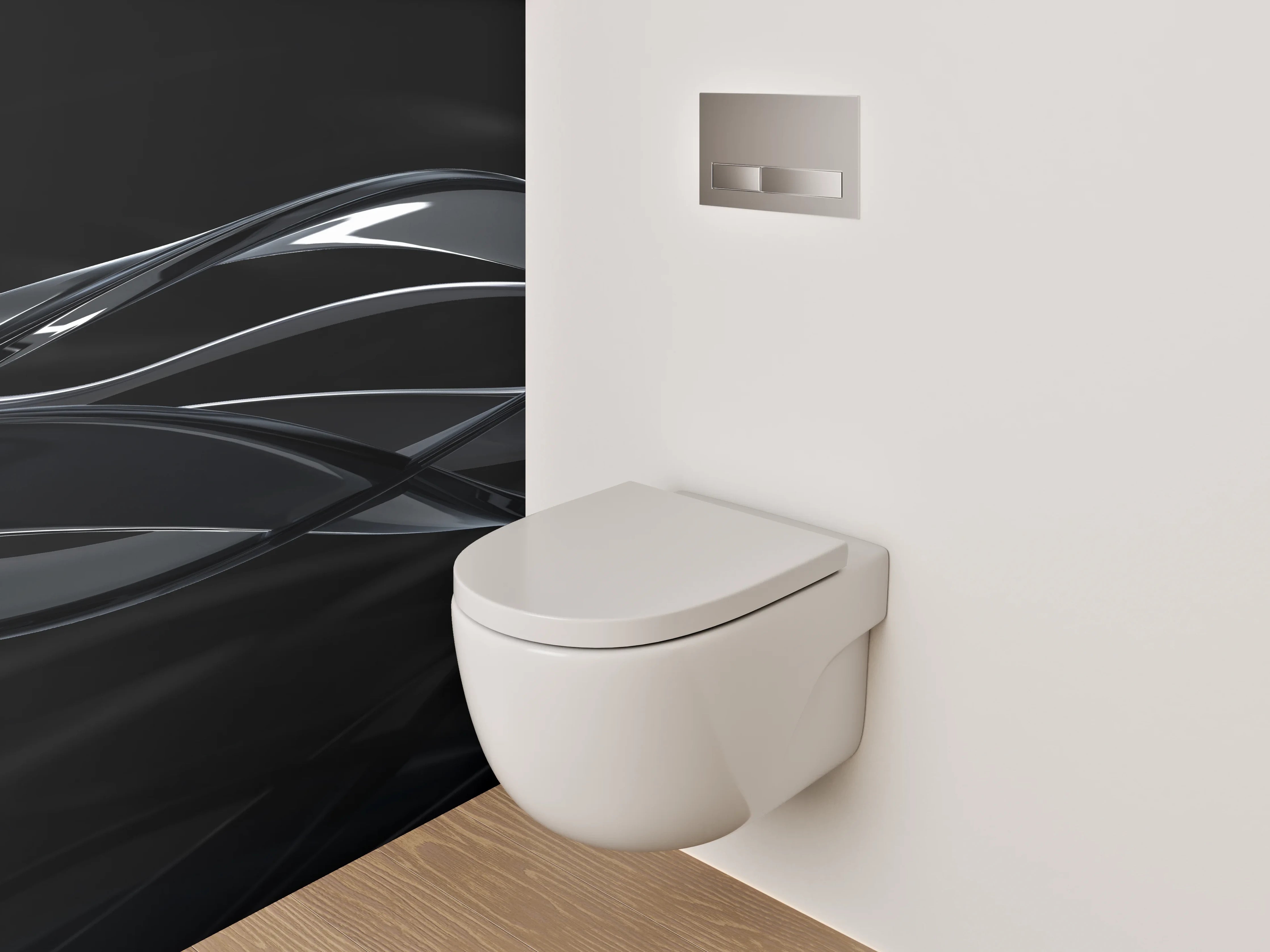 WC-Rückwand - Schwarze abstrakte Design-Wellen