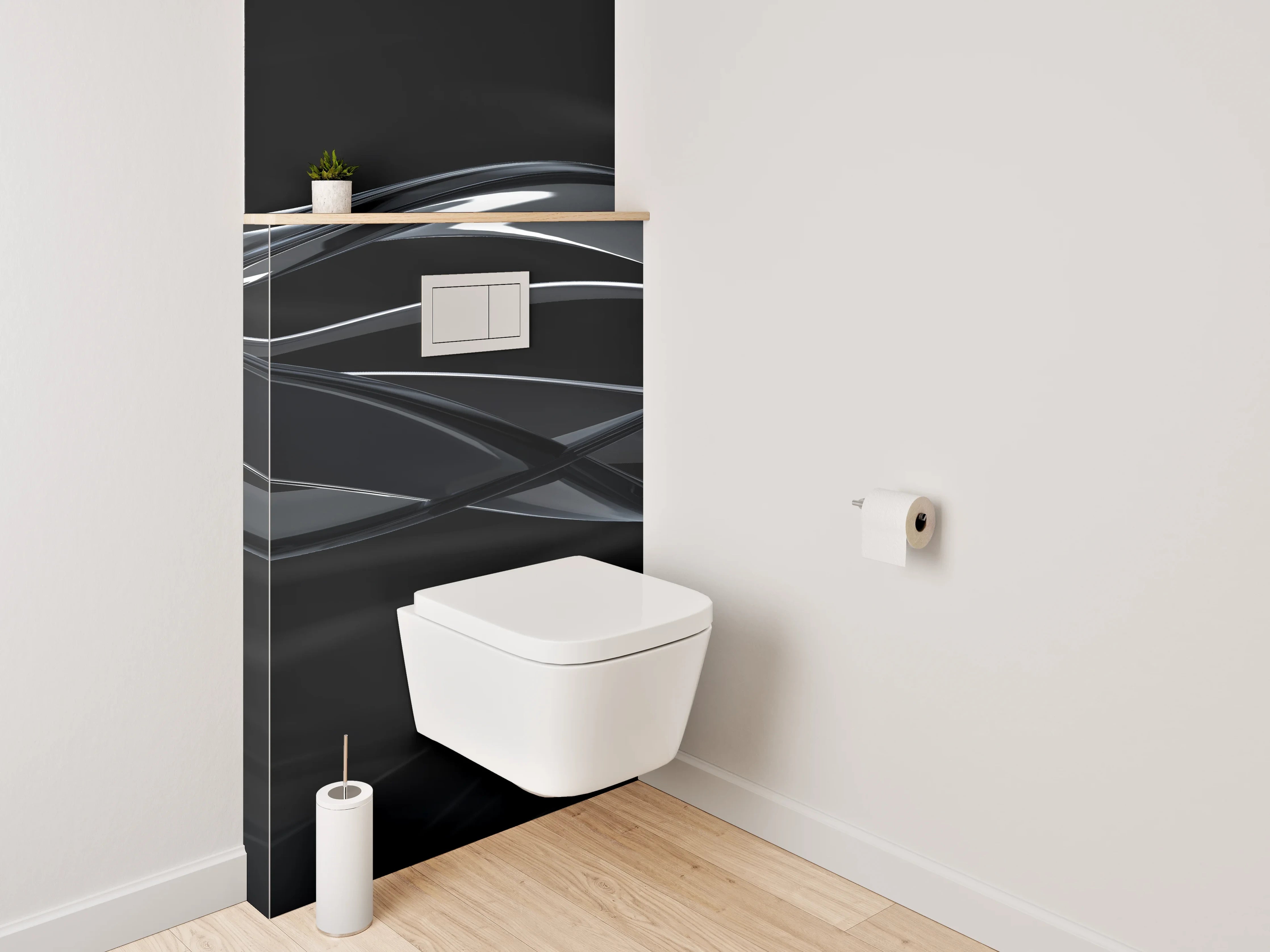 WC-Rückwand - Schwarze abstrakte Design-Wellen