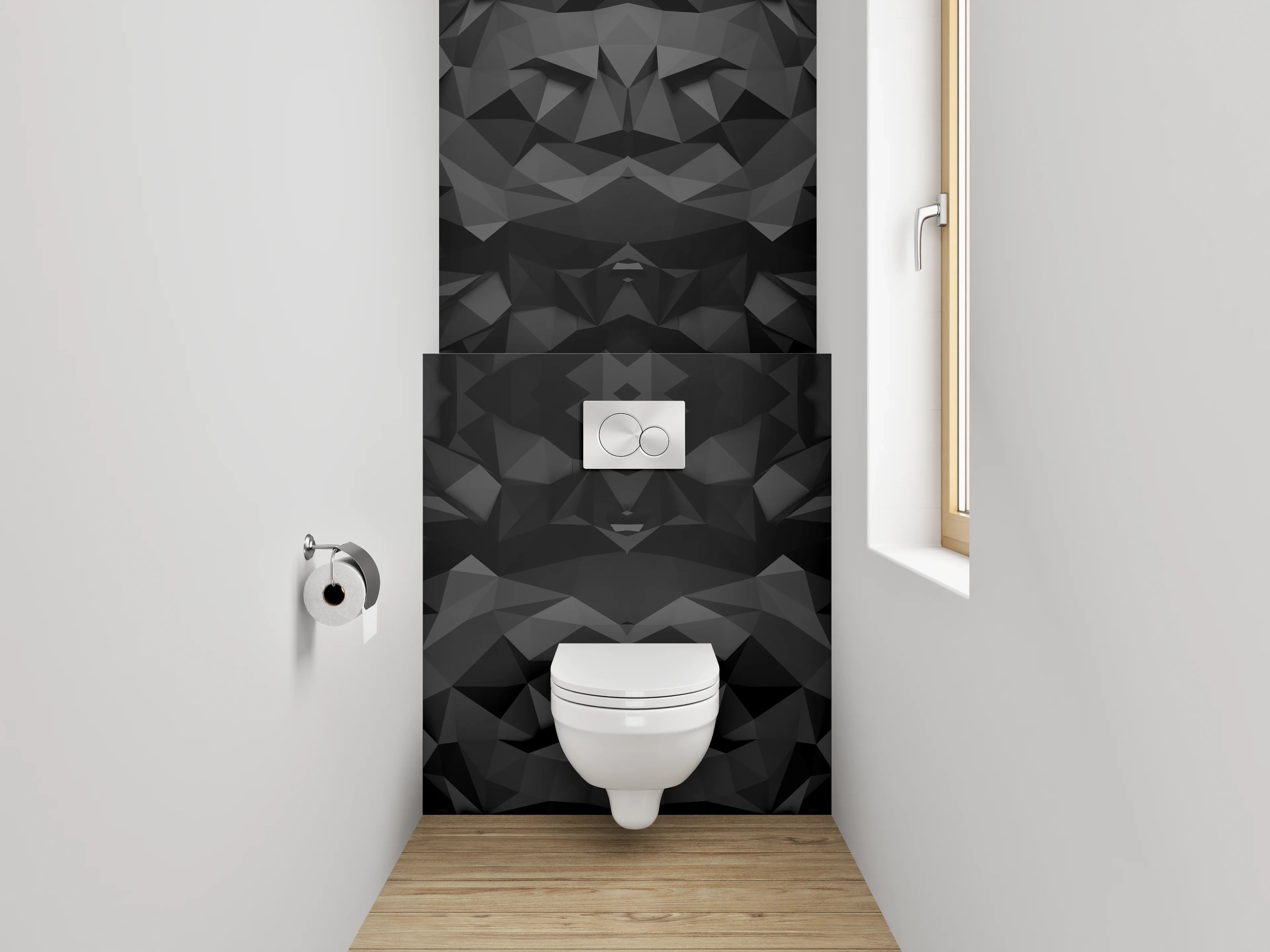 WC-Rückwand - Schwarze geometrische Polygon-Struktur