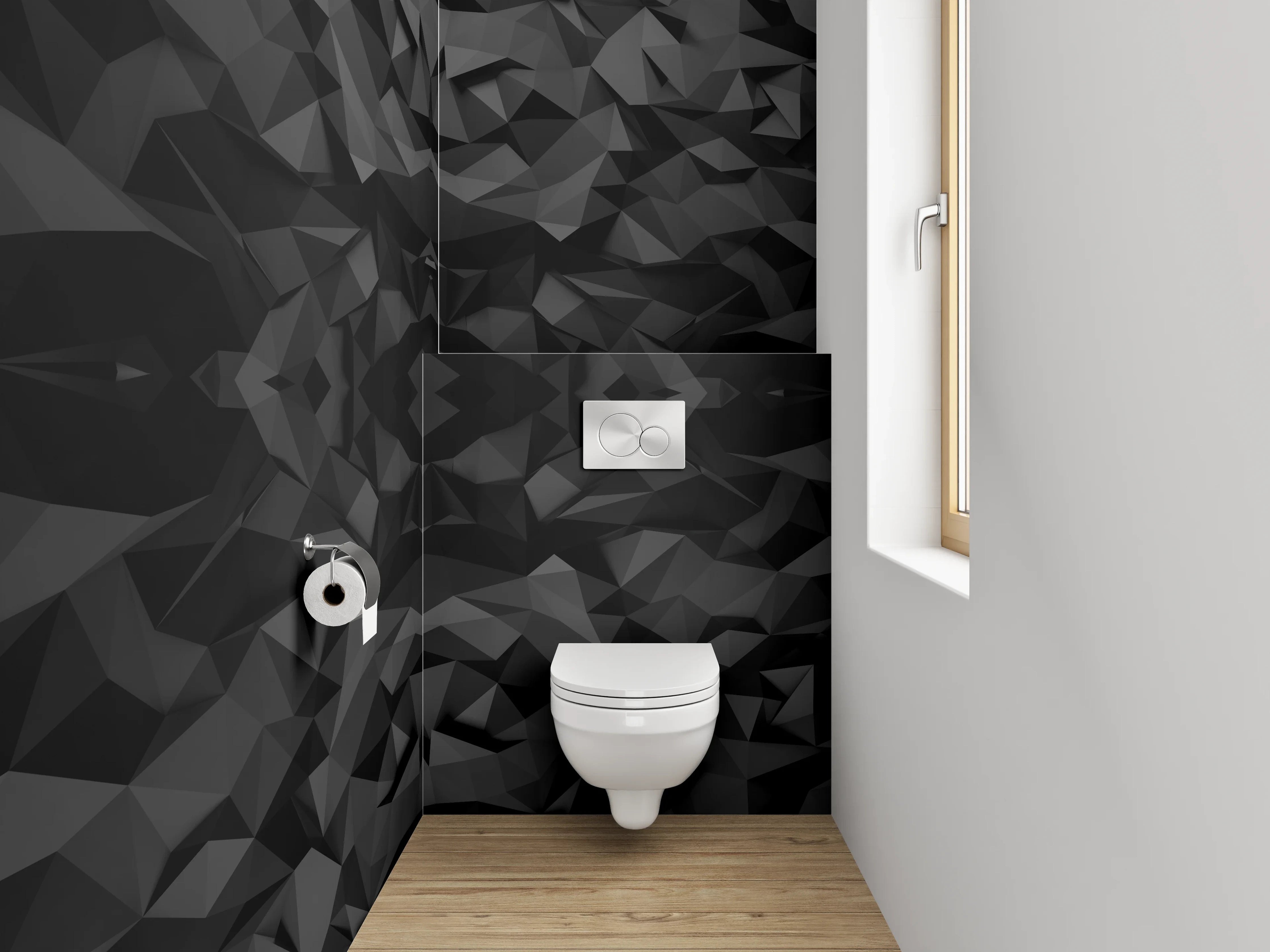 WC-Rückwand - Schwarze geometrische Polygon-Struktur