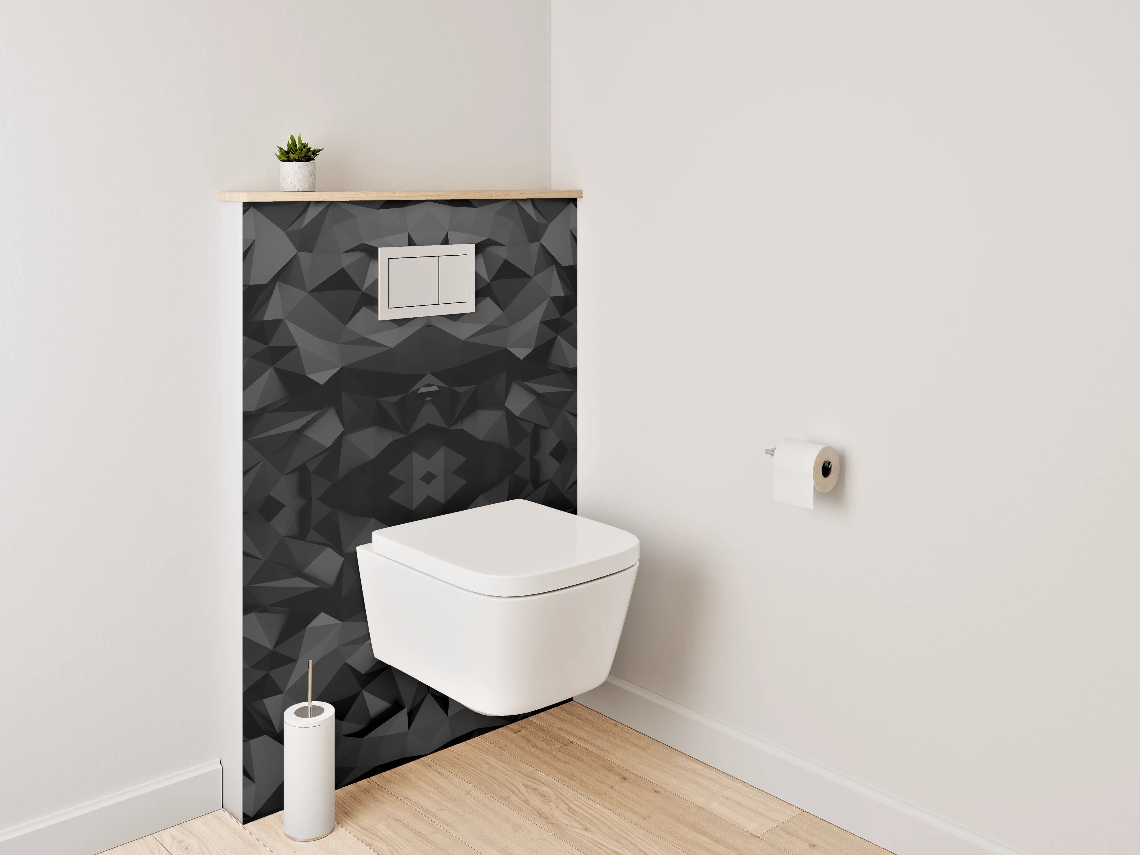 WC-Rückwand - Schwarze geometrische Polygon-Struktur