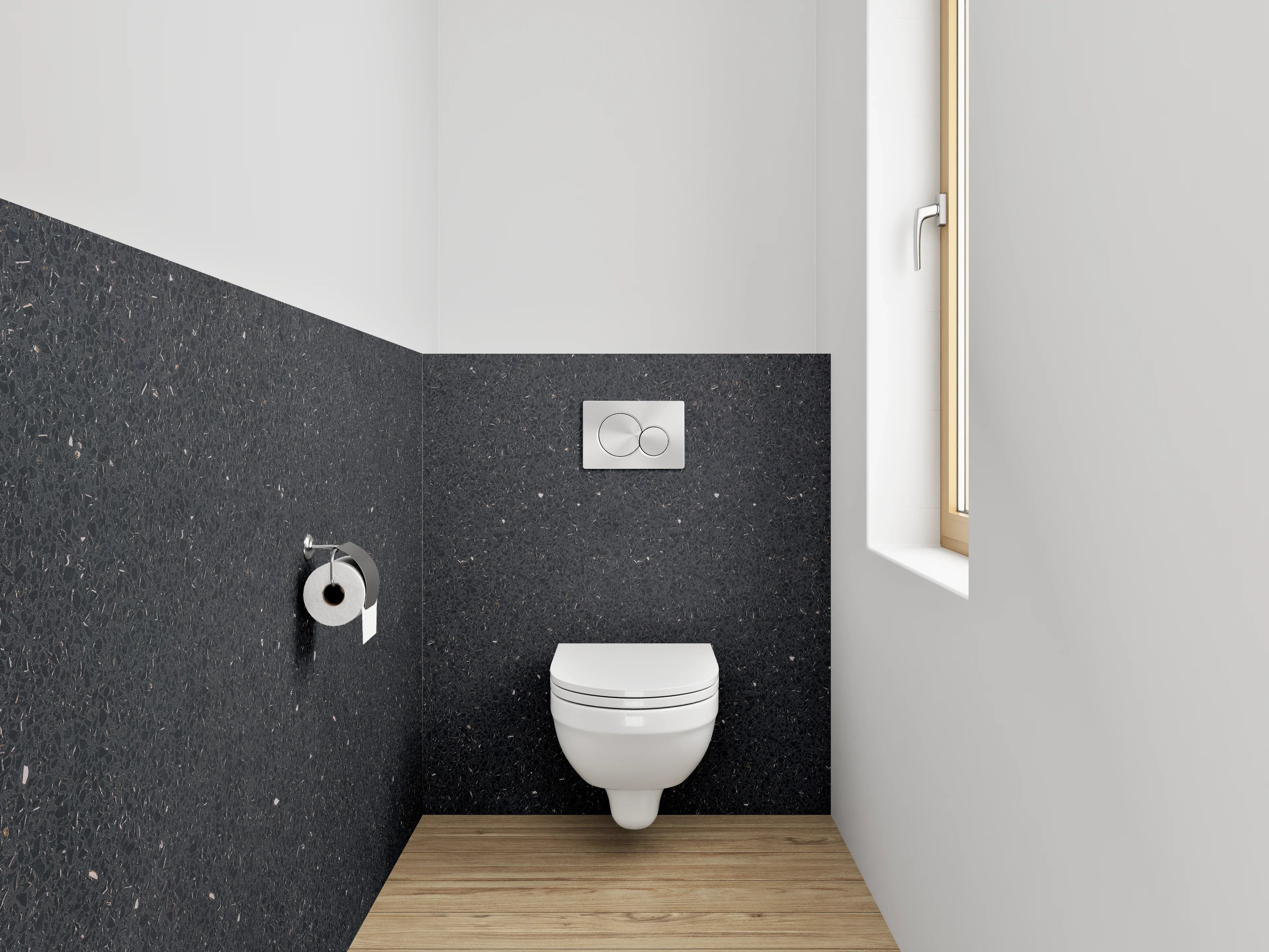 WC-Rückwand - Schwarzer Granit mit Sternenoptik