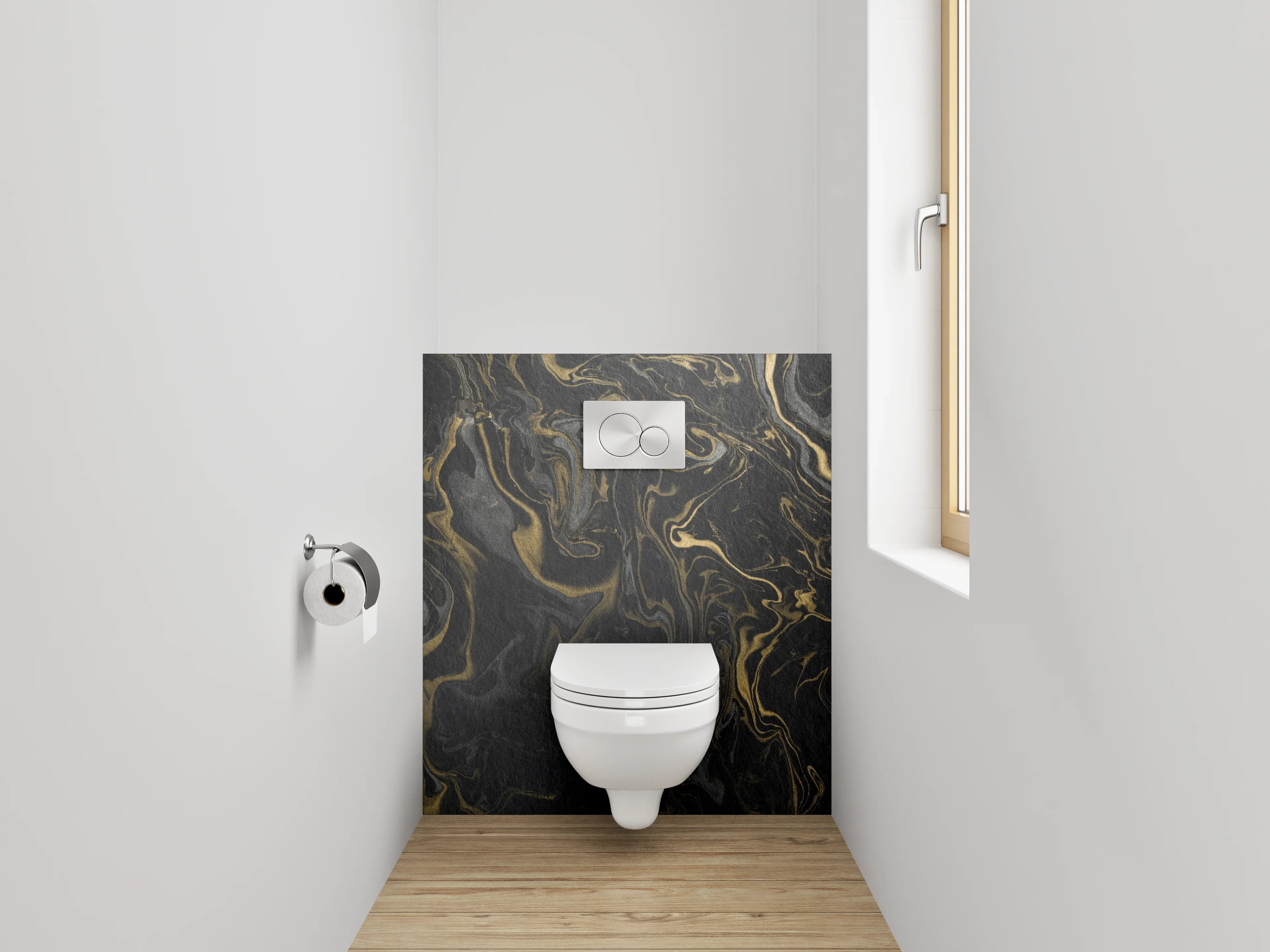 WC-Rückwand - Schwarzer Marmor Gold Struktur