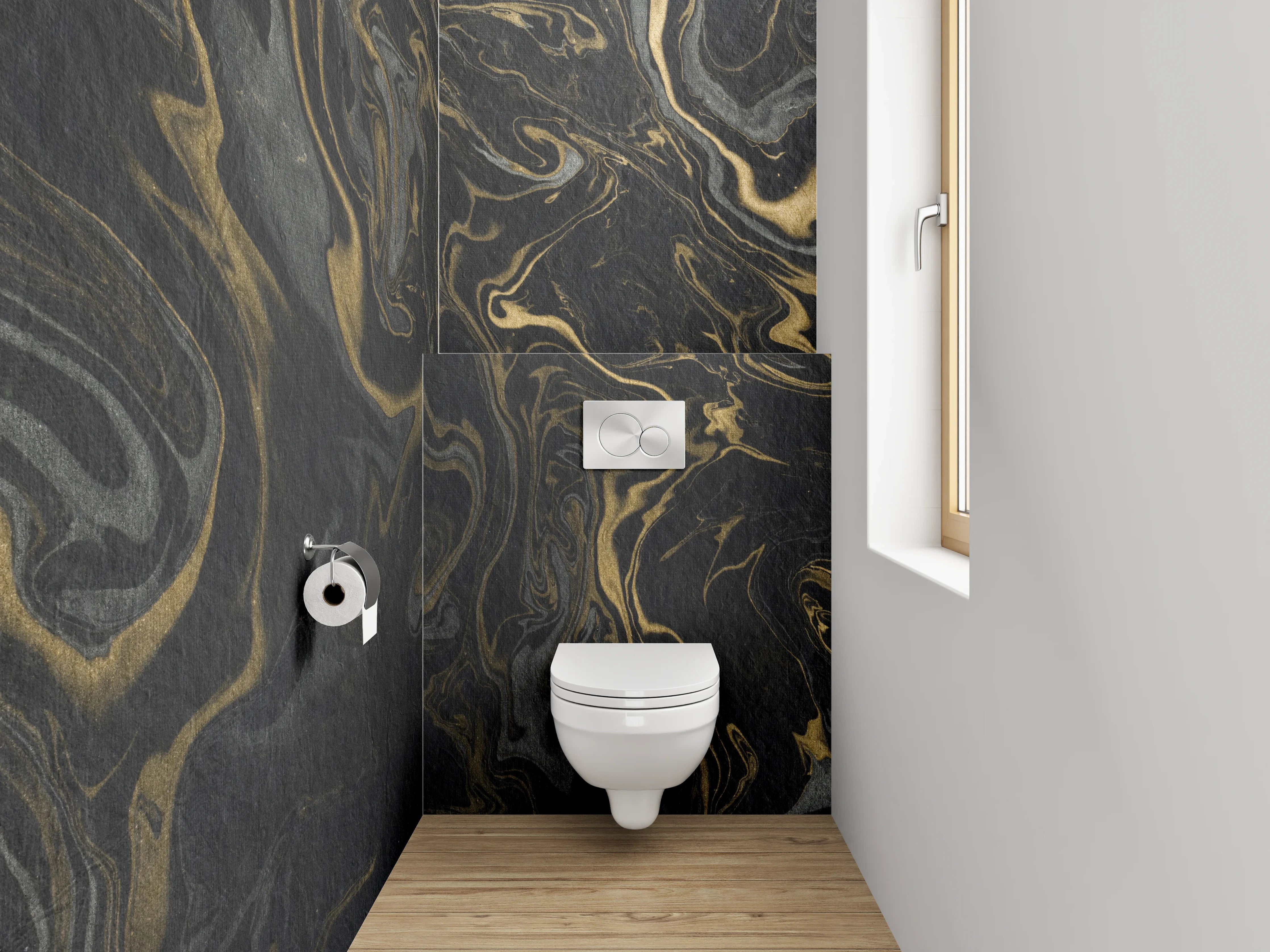 WC-Rückwand - Schwarzer Marmor Gold Struktur