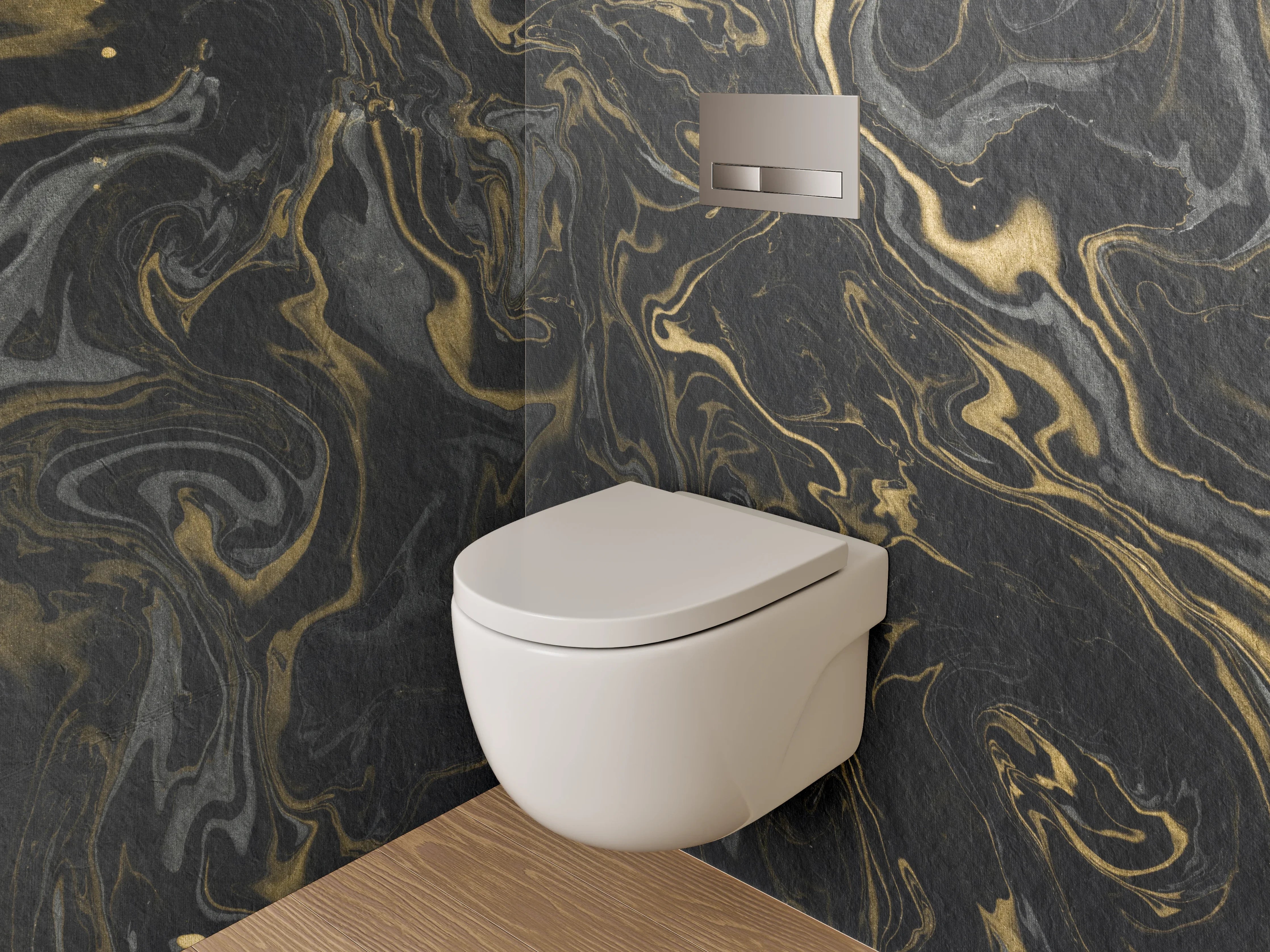 WC-Rückwand - Schwarzer Marmor Gold Struktur