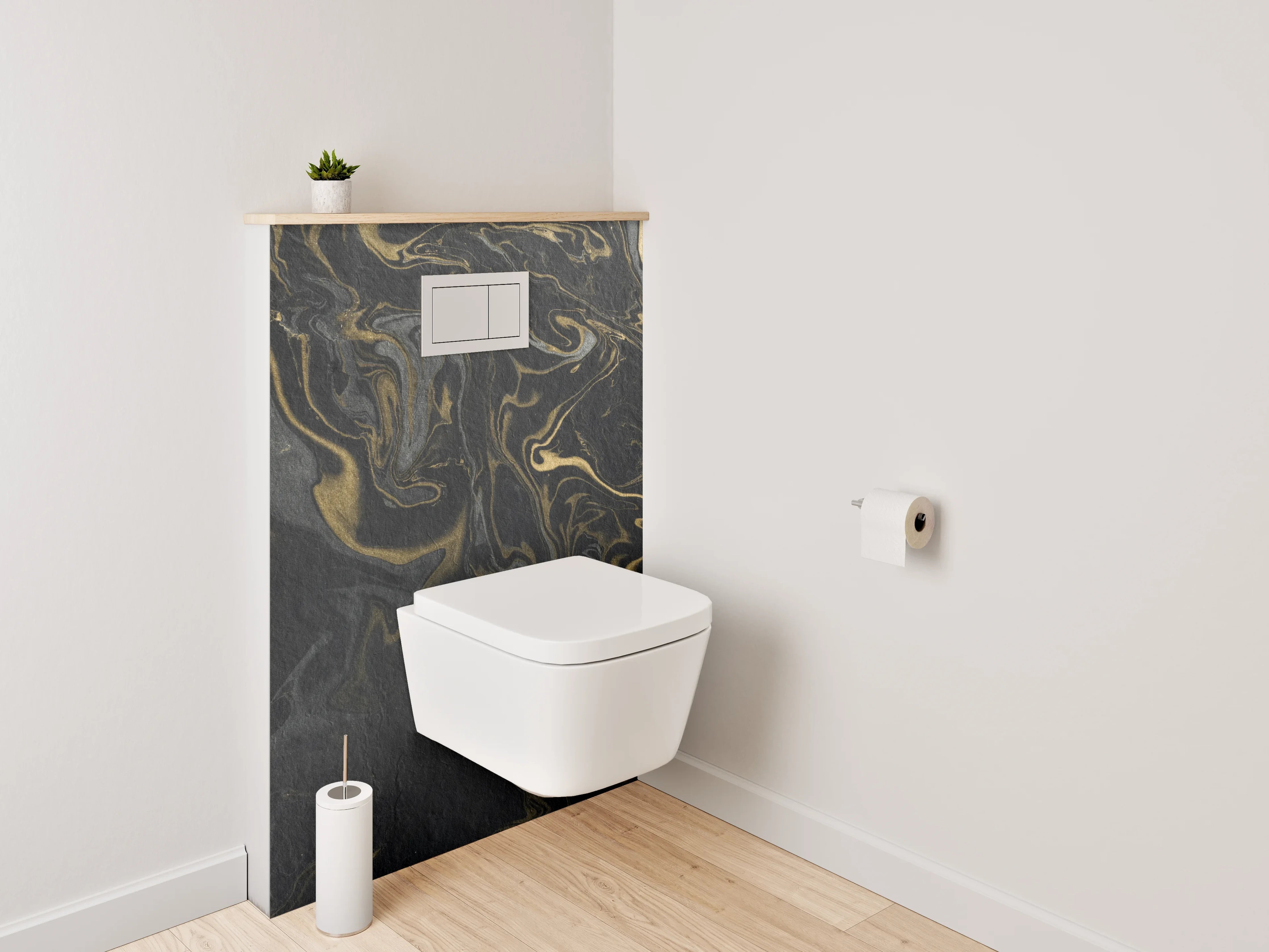 WC-Rückwand - Schwarzer Marmor Gold Struktur