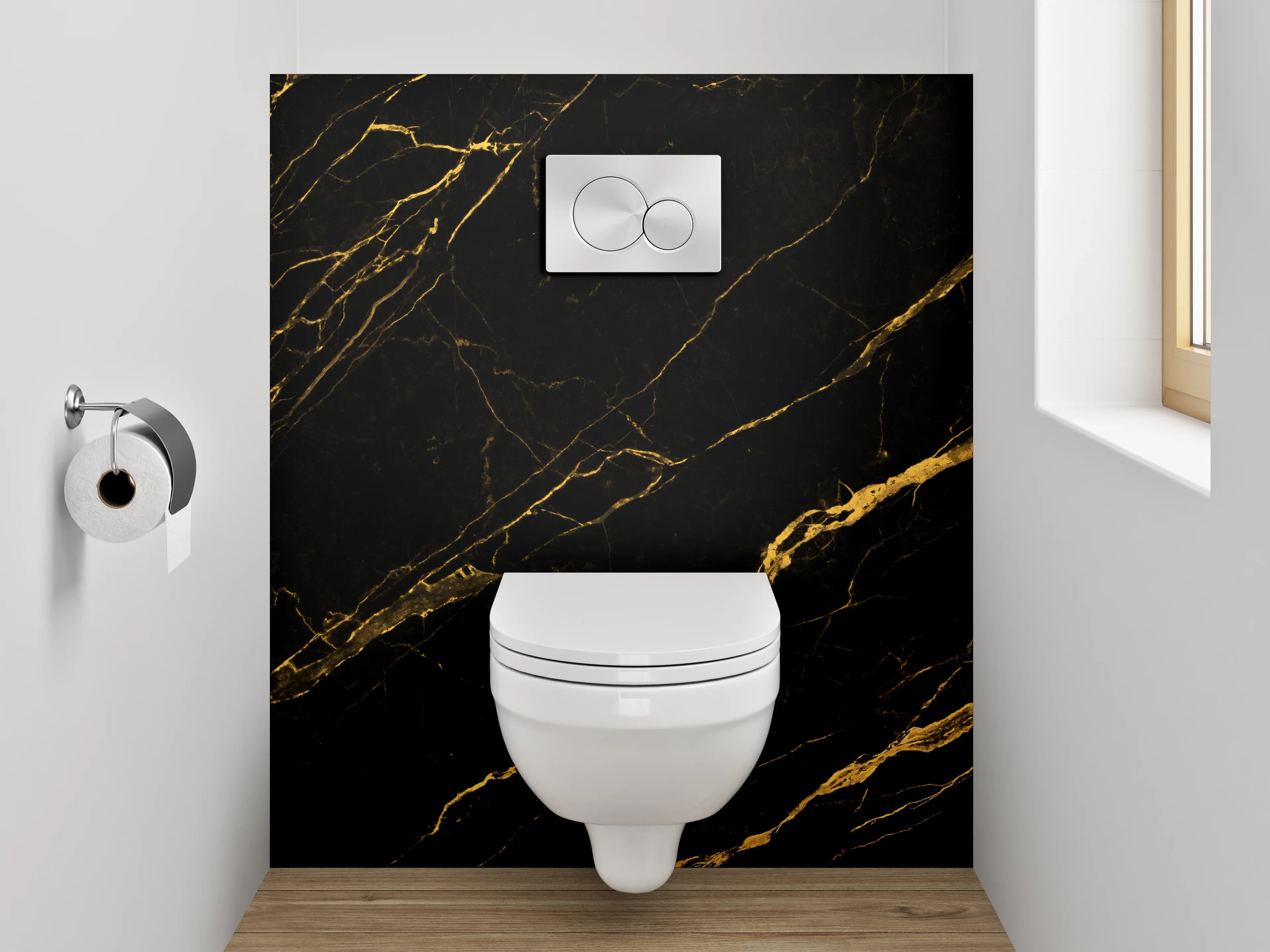 WC-Rückwand - Schwarzer Marmor mit Goldadern Dekor