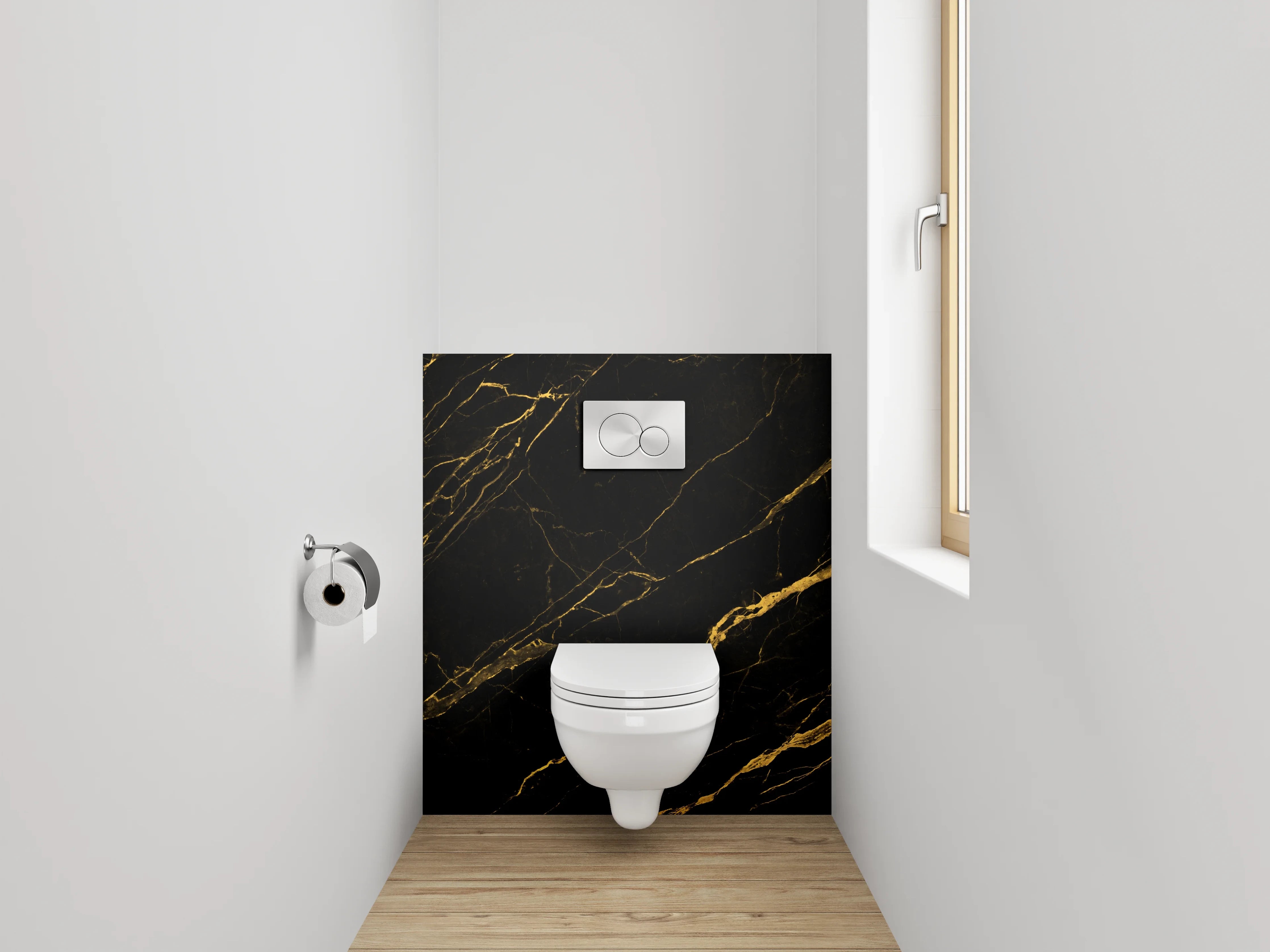 WC-Rückwand - Schwarzer Marmor mit Goldadern Dekor