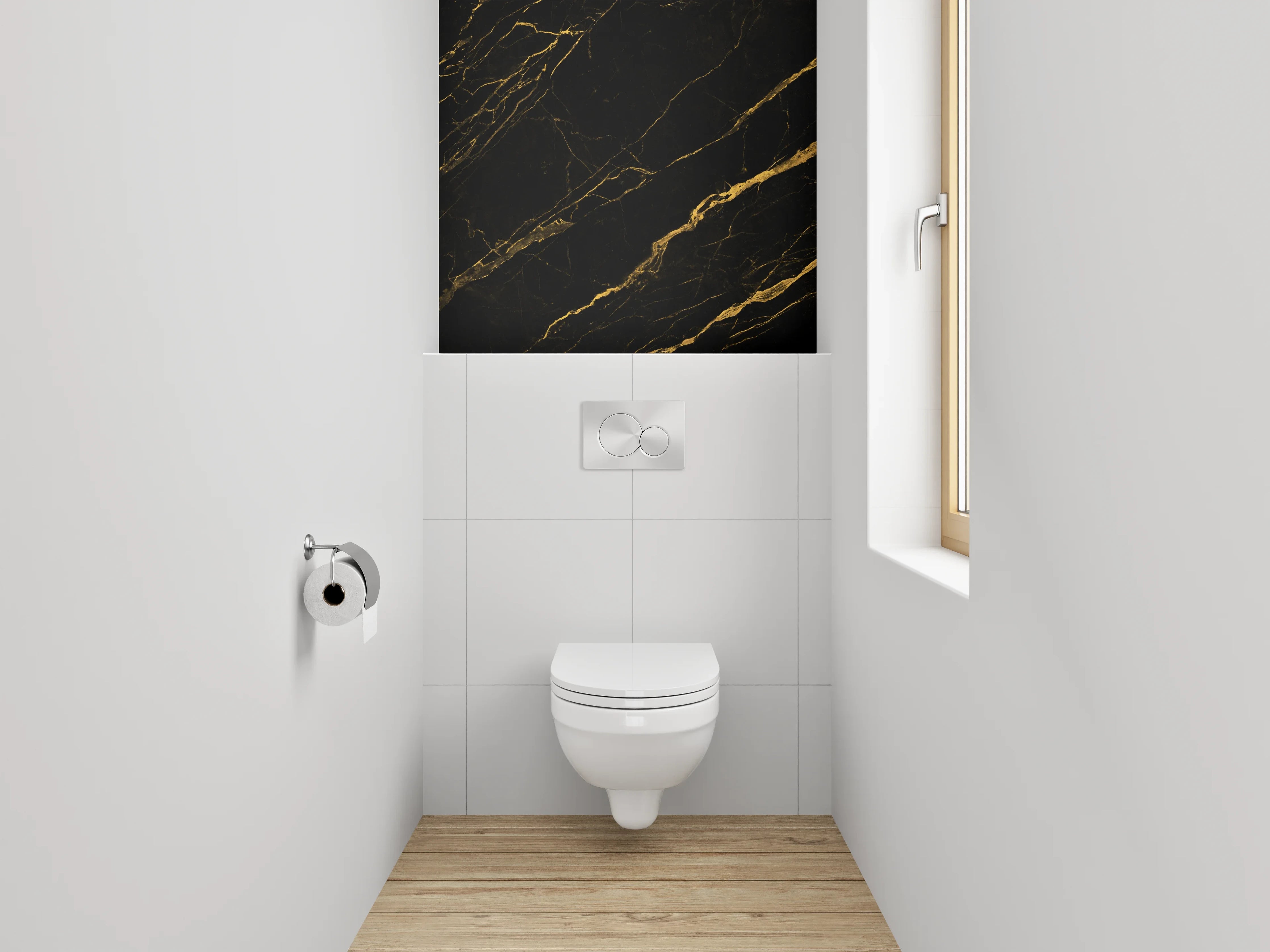 WC-Rückwand - Schwarzer Marmor mit Goldadern Dekor