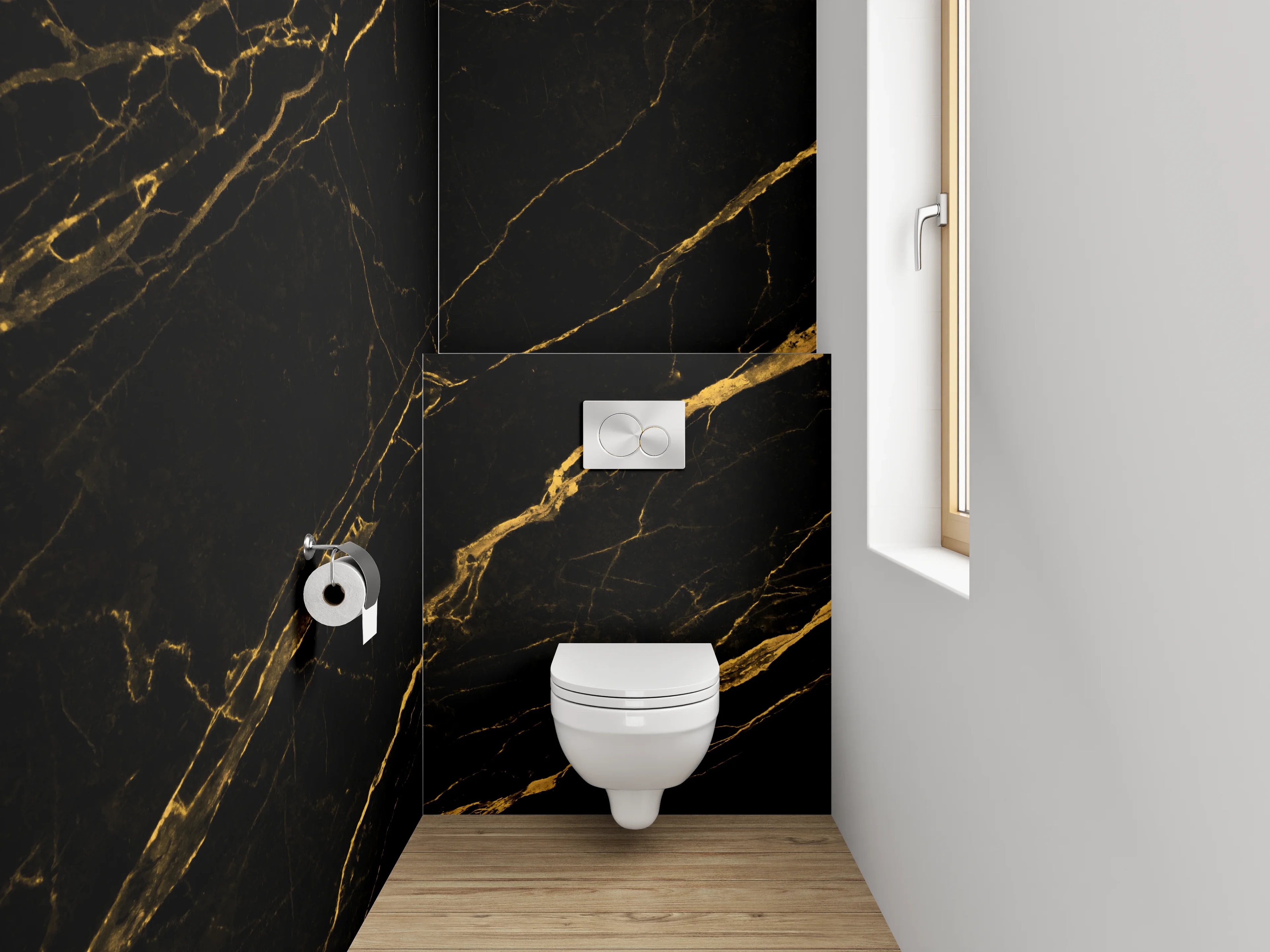 WC-Rückwand - Schwarzer Marmor mit Goldadern Dekor