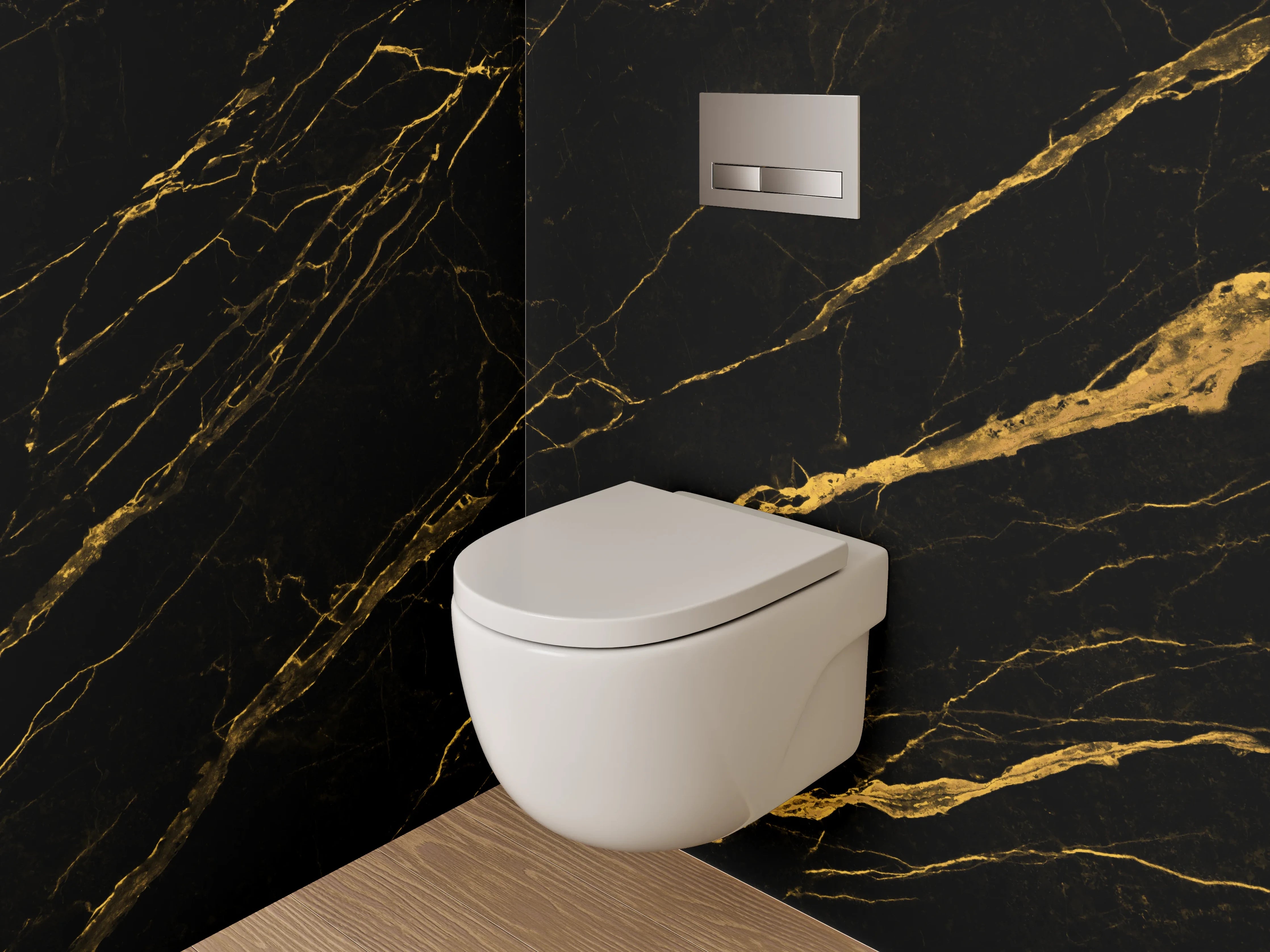 WC-Rückwand - Schwarzer Marmor mit Goldadern Dekor