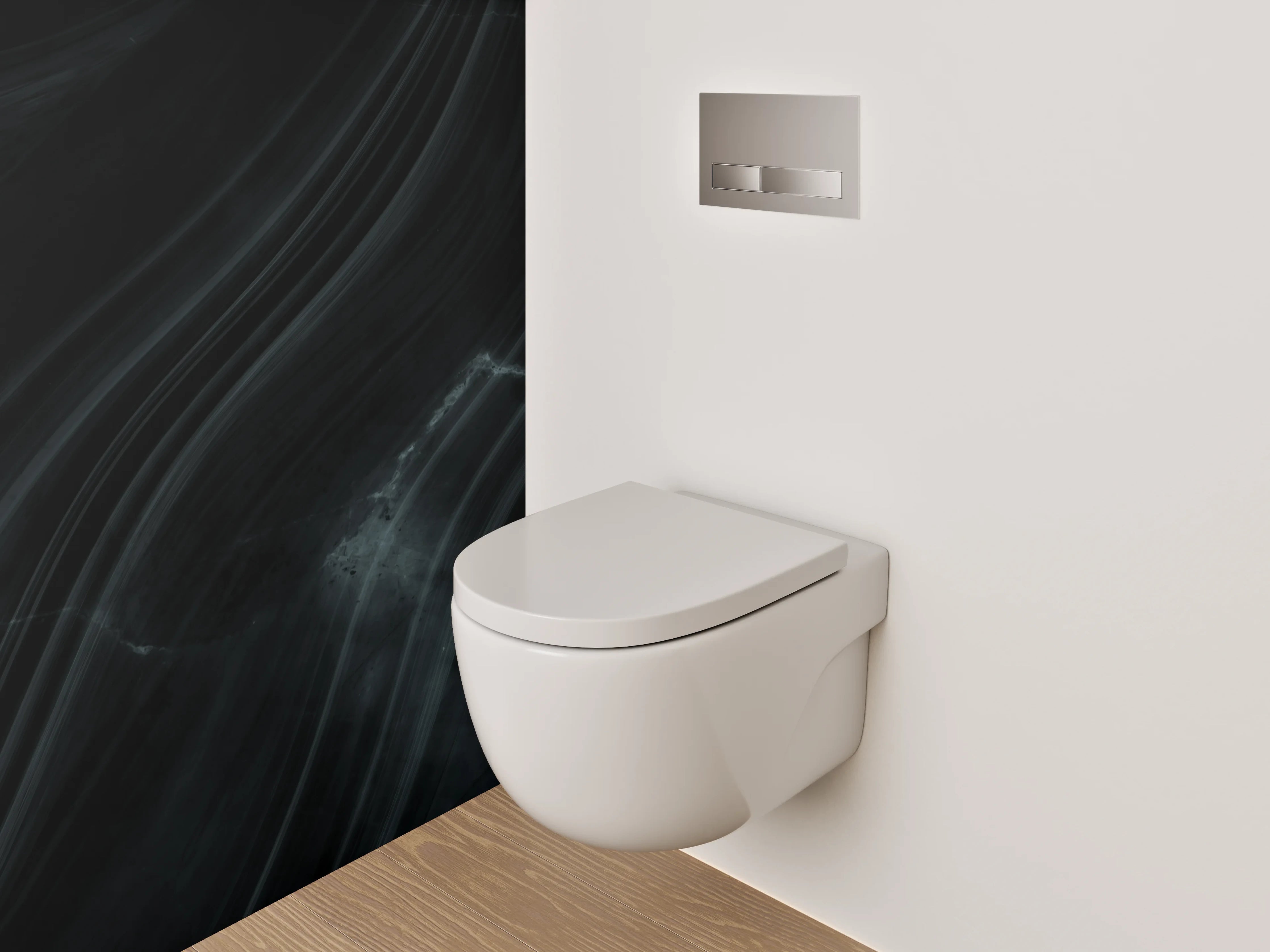 WC-Rückwand - Schwarzer Marmor mit abstrakten Linien
