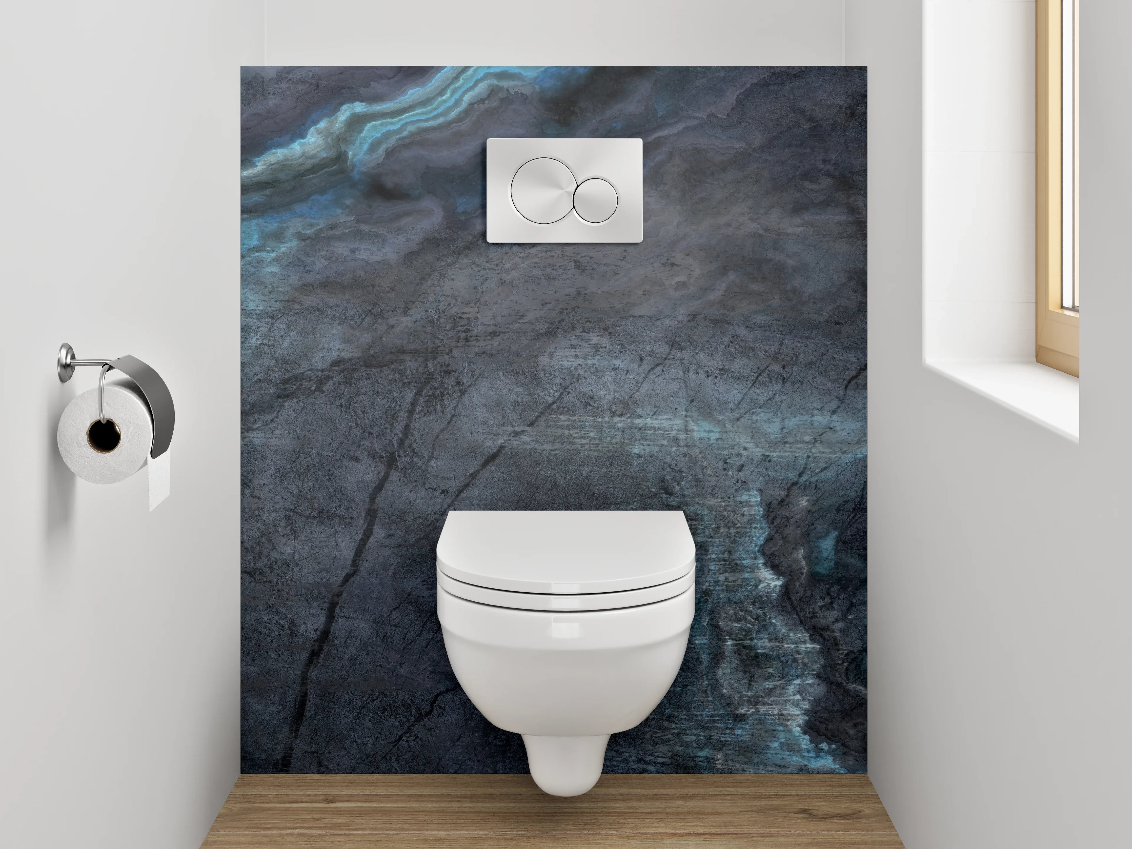 WC-Rückwand - Schwarzer Marmor mit blauen Adern