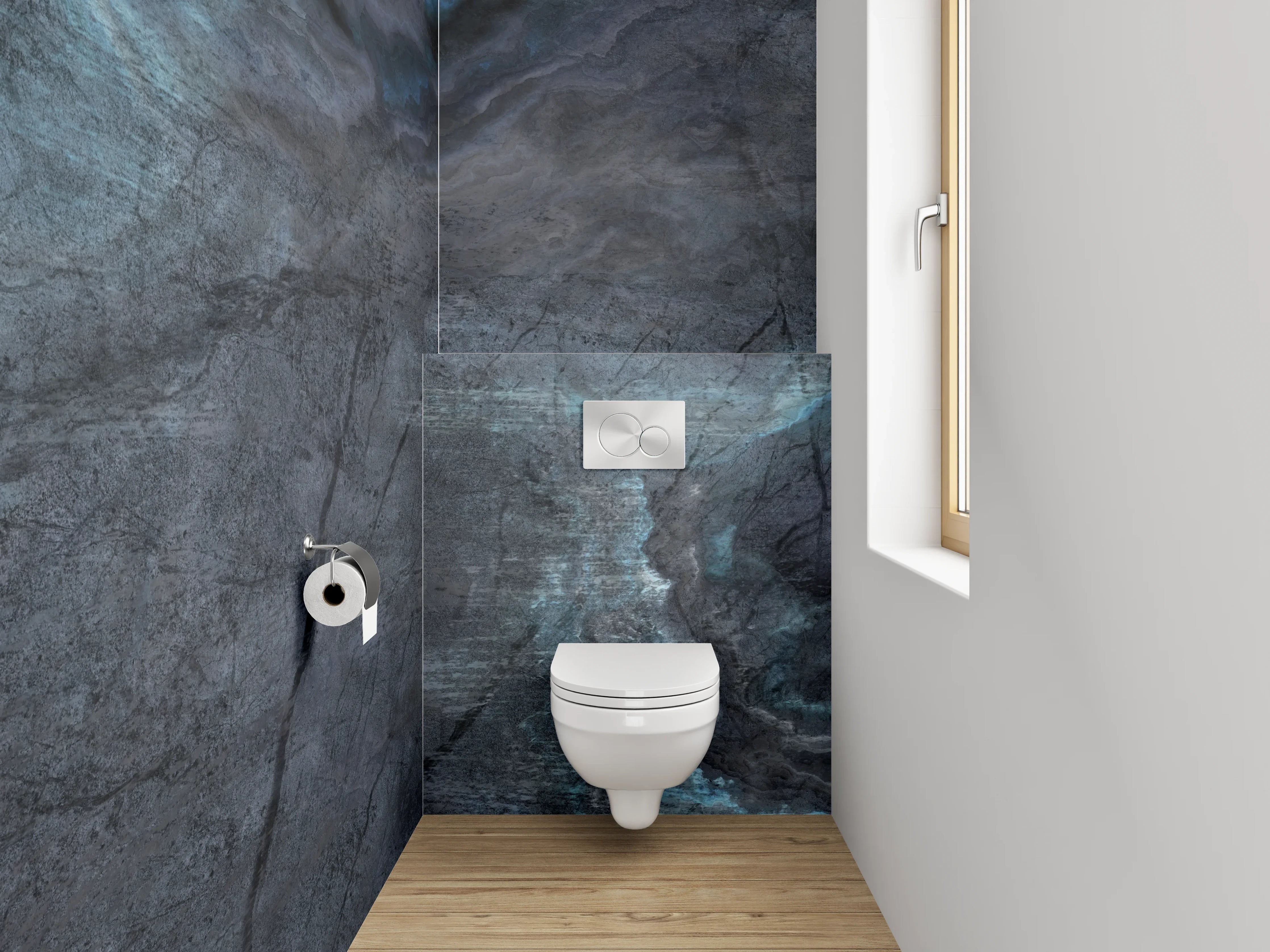 WC-Rückwand - Schwarzer Marmor mit blauen Adern