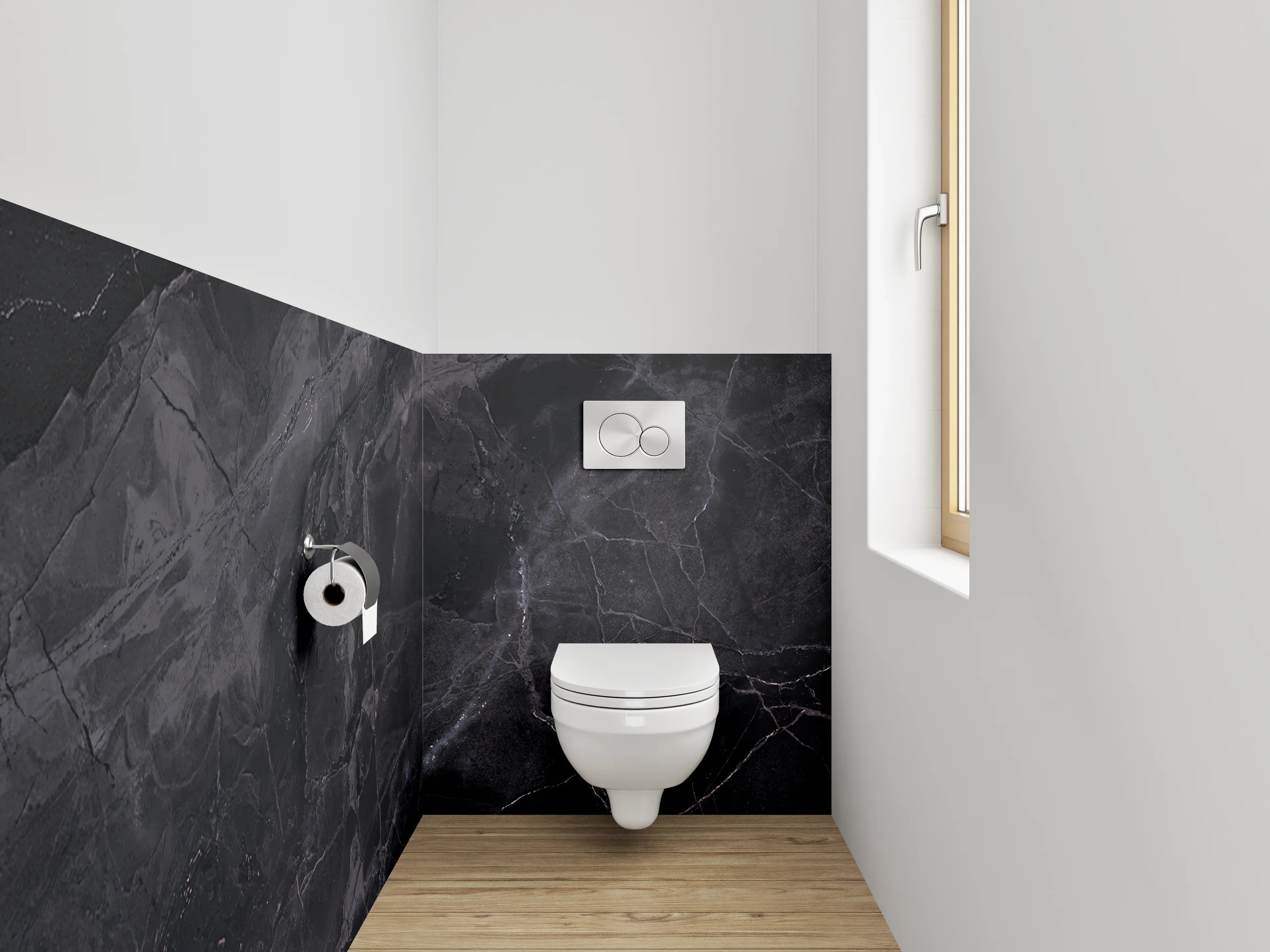 WC-Rückwand - Schwarzer Marmor mit eleganter Maserung