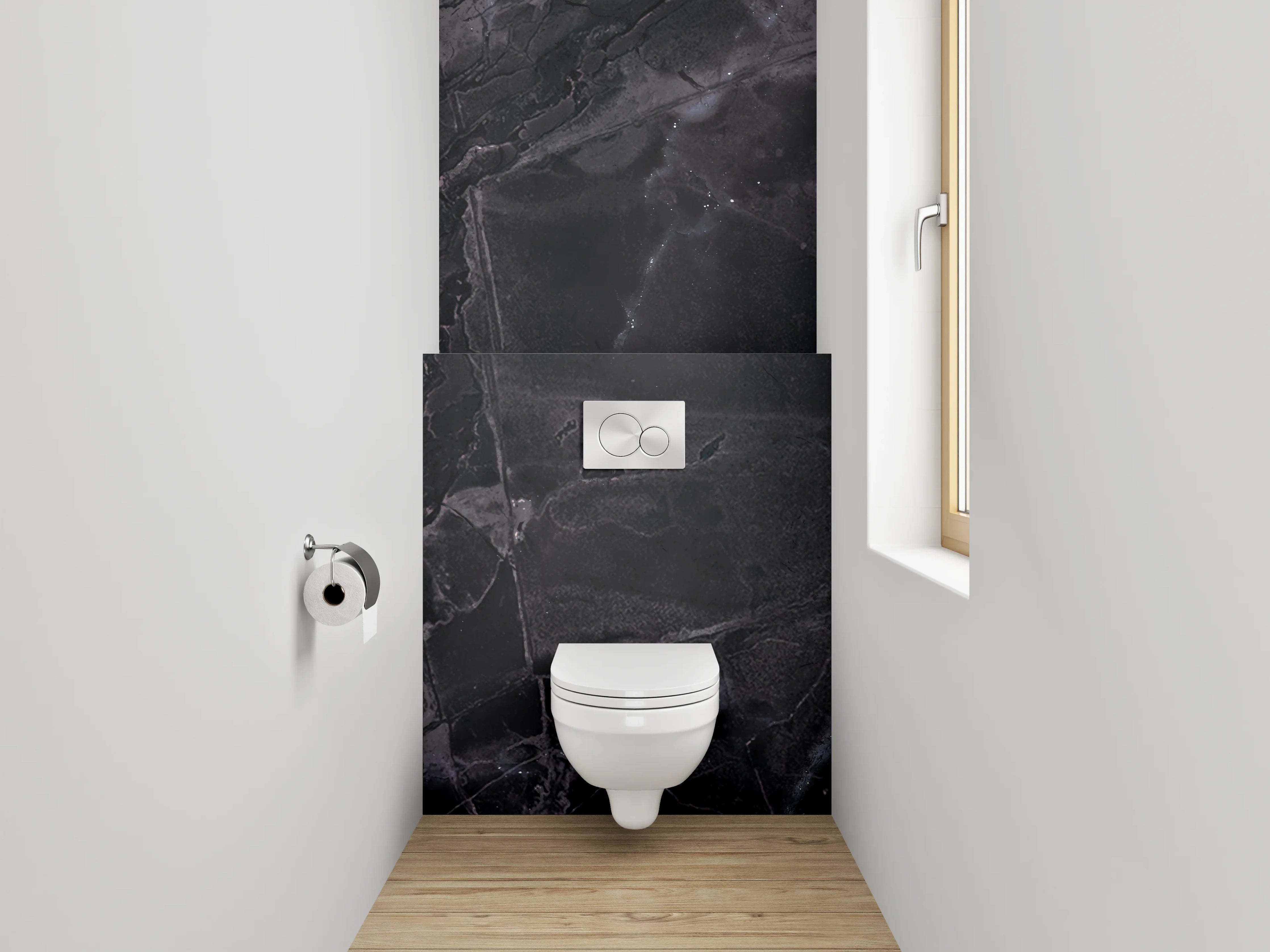 WC-Rückwand - Schwarzer Marmor mit eleganter Maserung