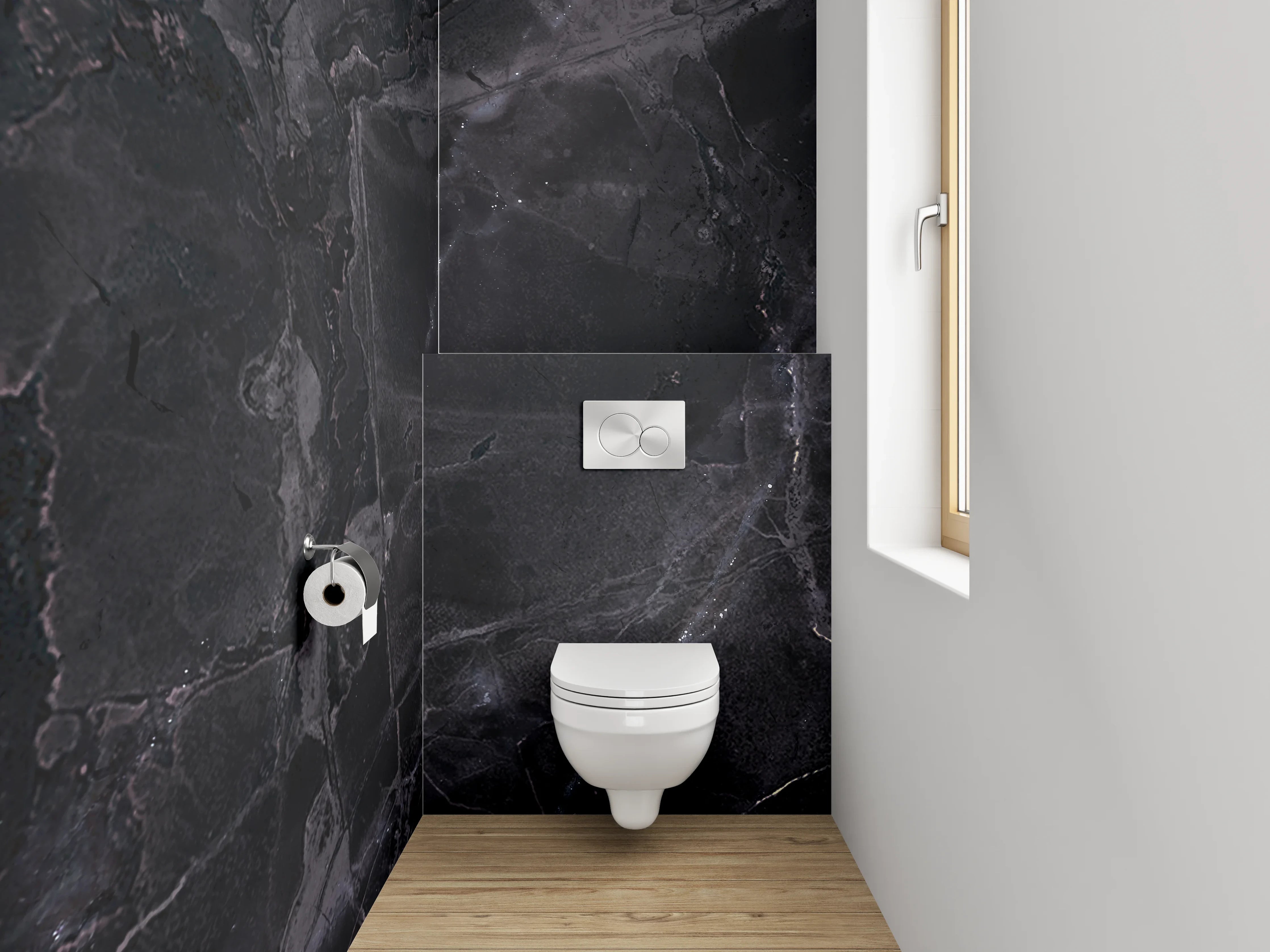 WC-Rückwand - Schwarzer Marmor mit eleganter Maserung