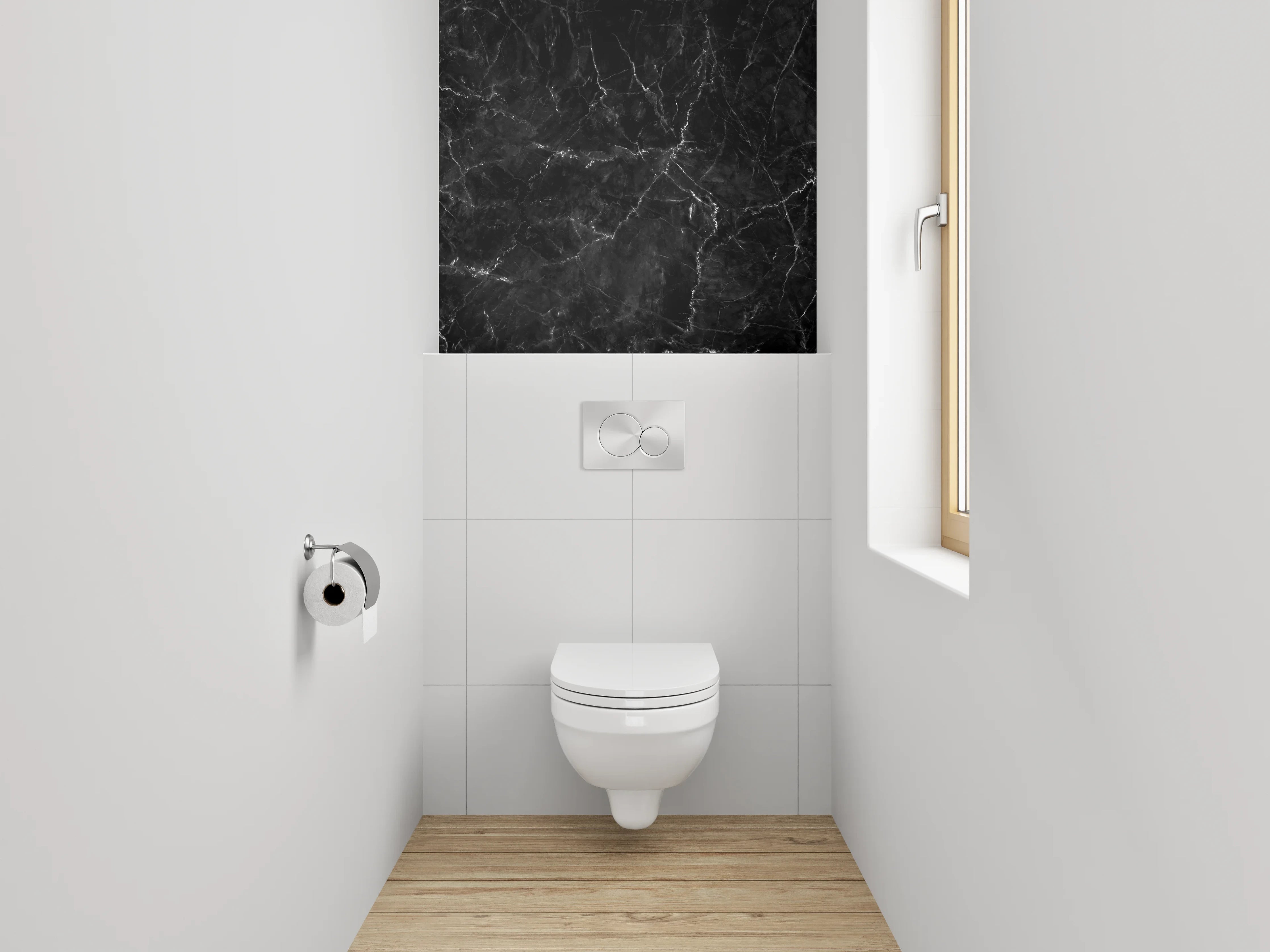 WC-Rückwand - Schwarzer Marmor mit feinen weißen Adern