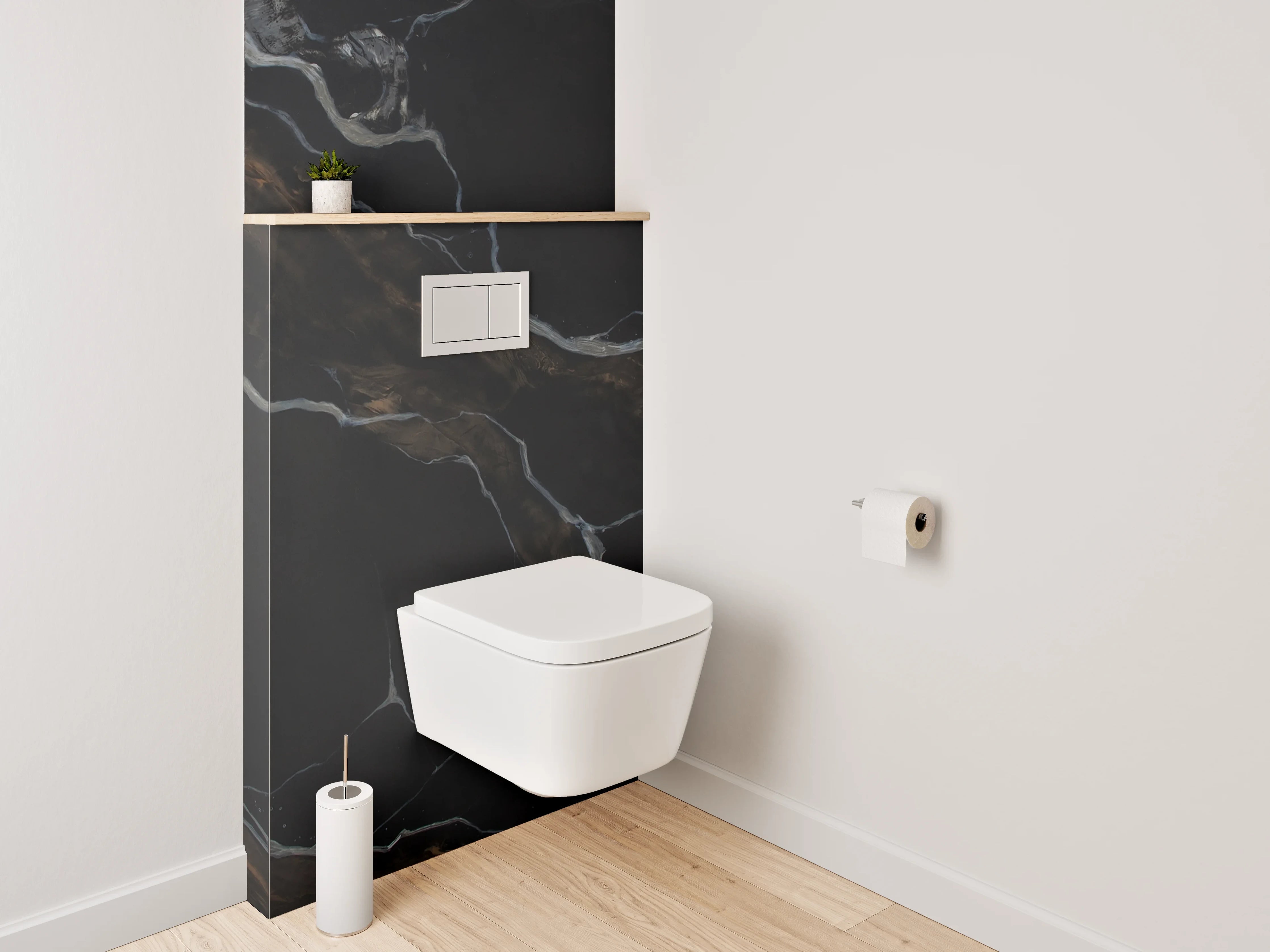 WC-Rückwand - Schwarzer Marmor mit goldbrauner Aderung