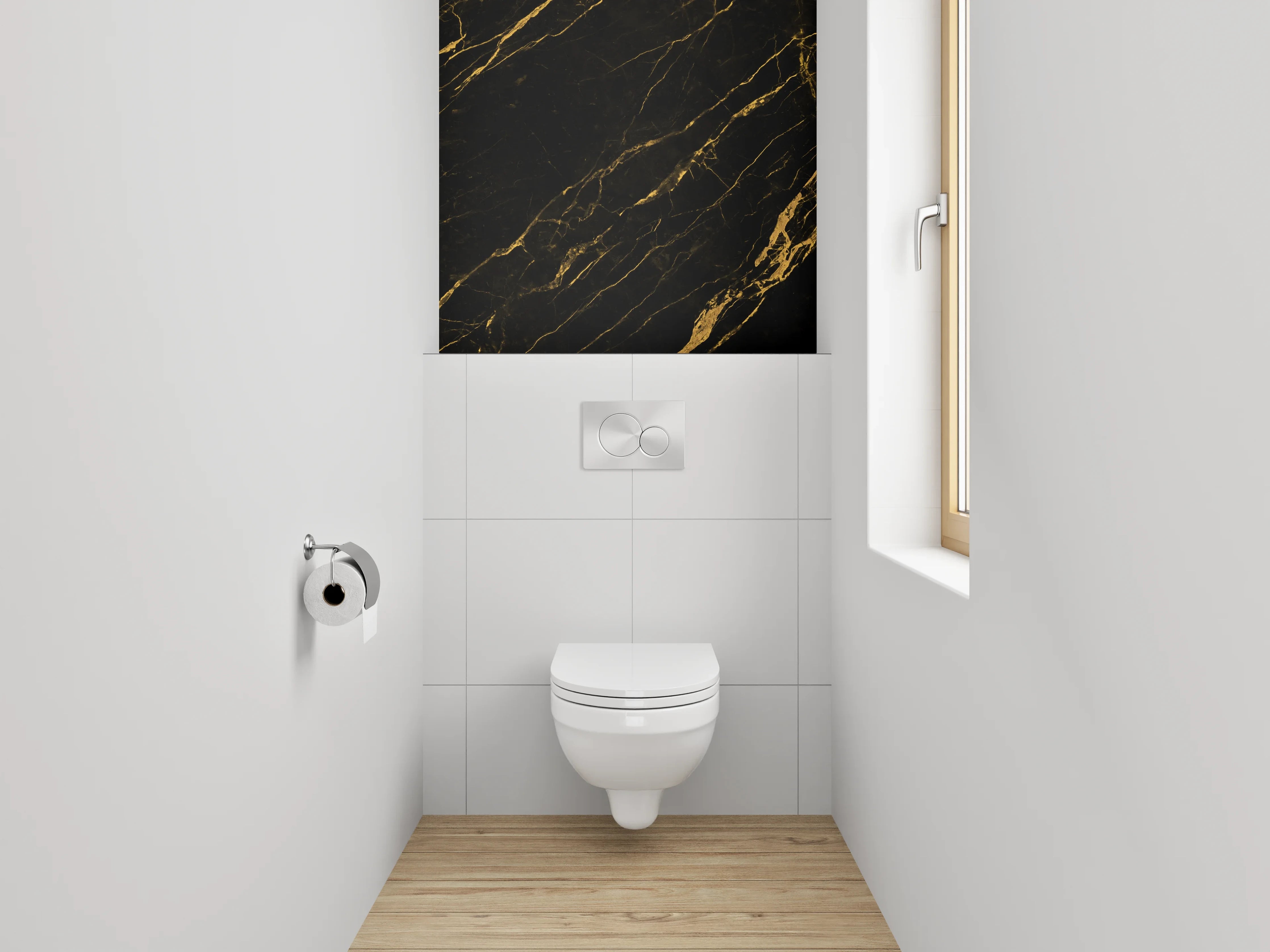 WC-Rückwand - Schwarzer Marmor mit goldener Maserung