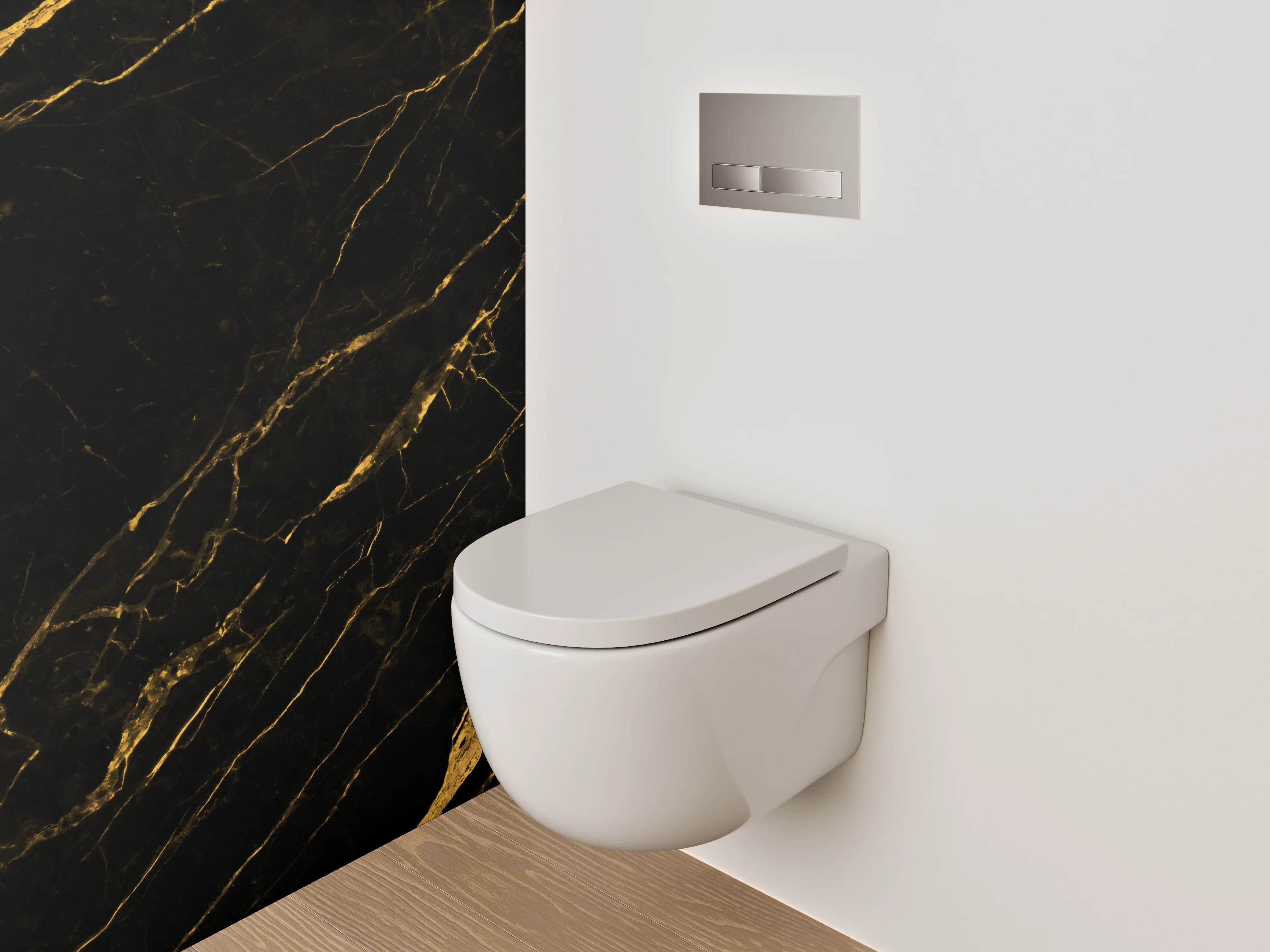 WC-Rückwand - Schwarzer Marmor mit goldener Maserung