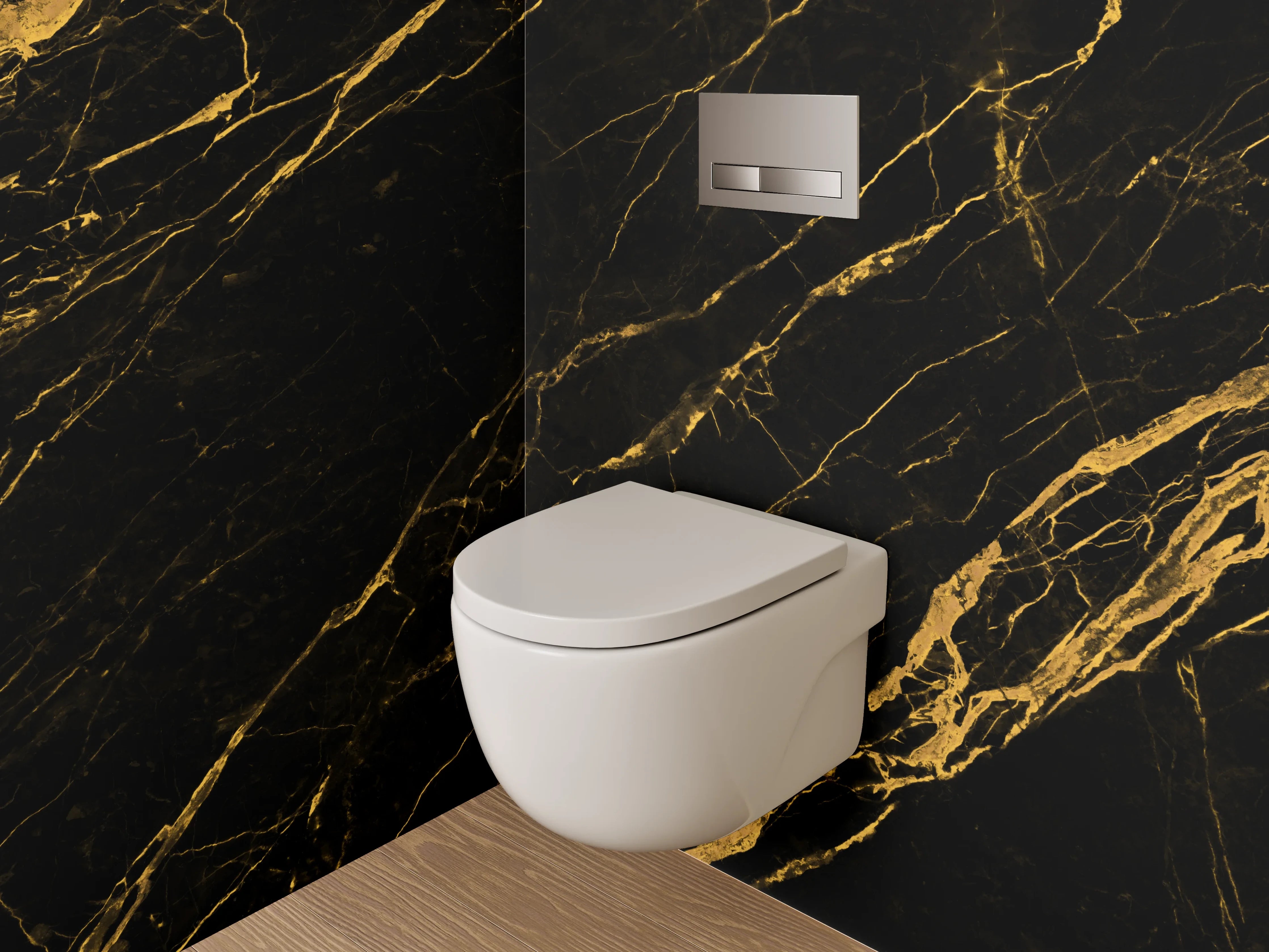 WC-Rückwand - Schwarzer Marmor mit goldener Maserung
