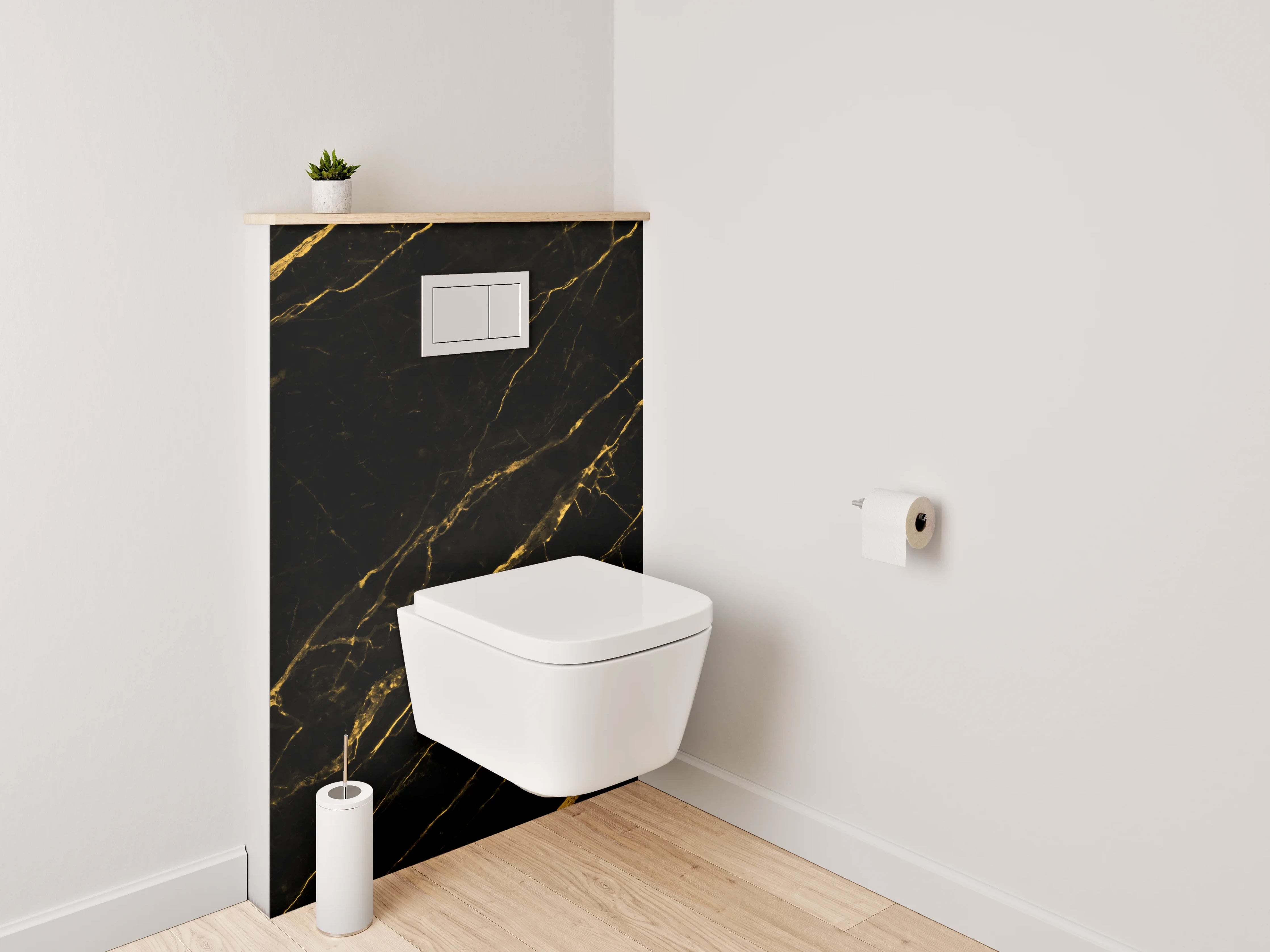 WC-Rückwand - Schwarzer Marmor mit goldener Maserung