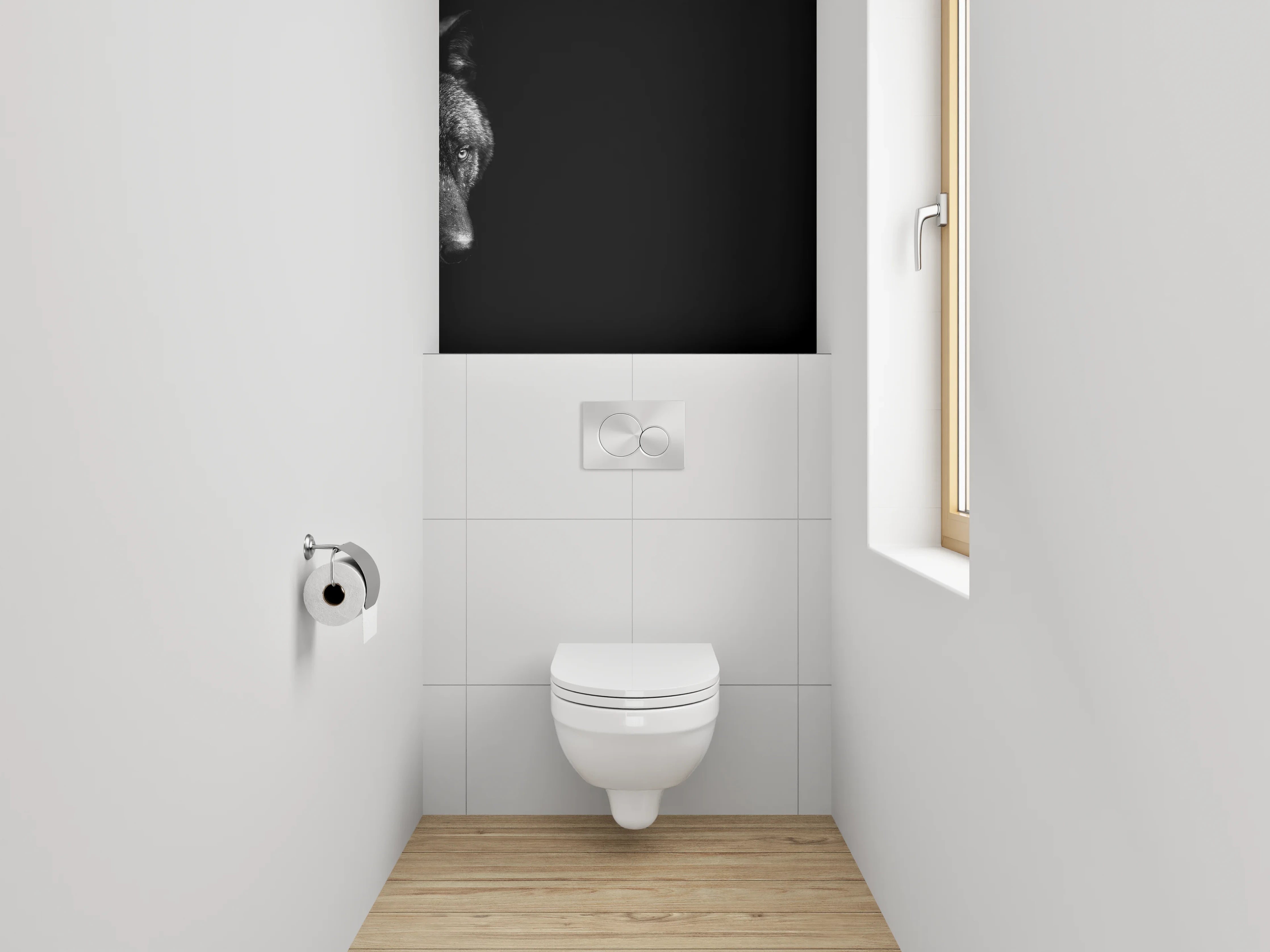 WC-Rückwand - Schwarzer Wolf – Mystisches Tierportrait