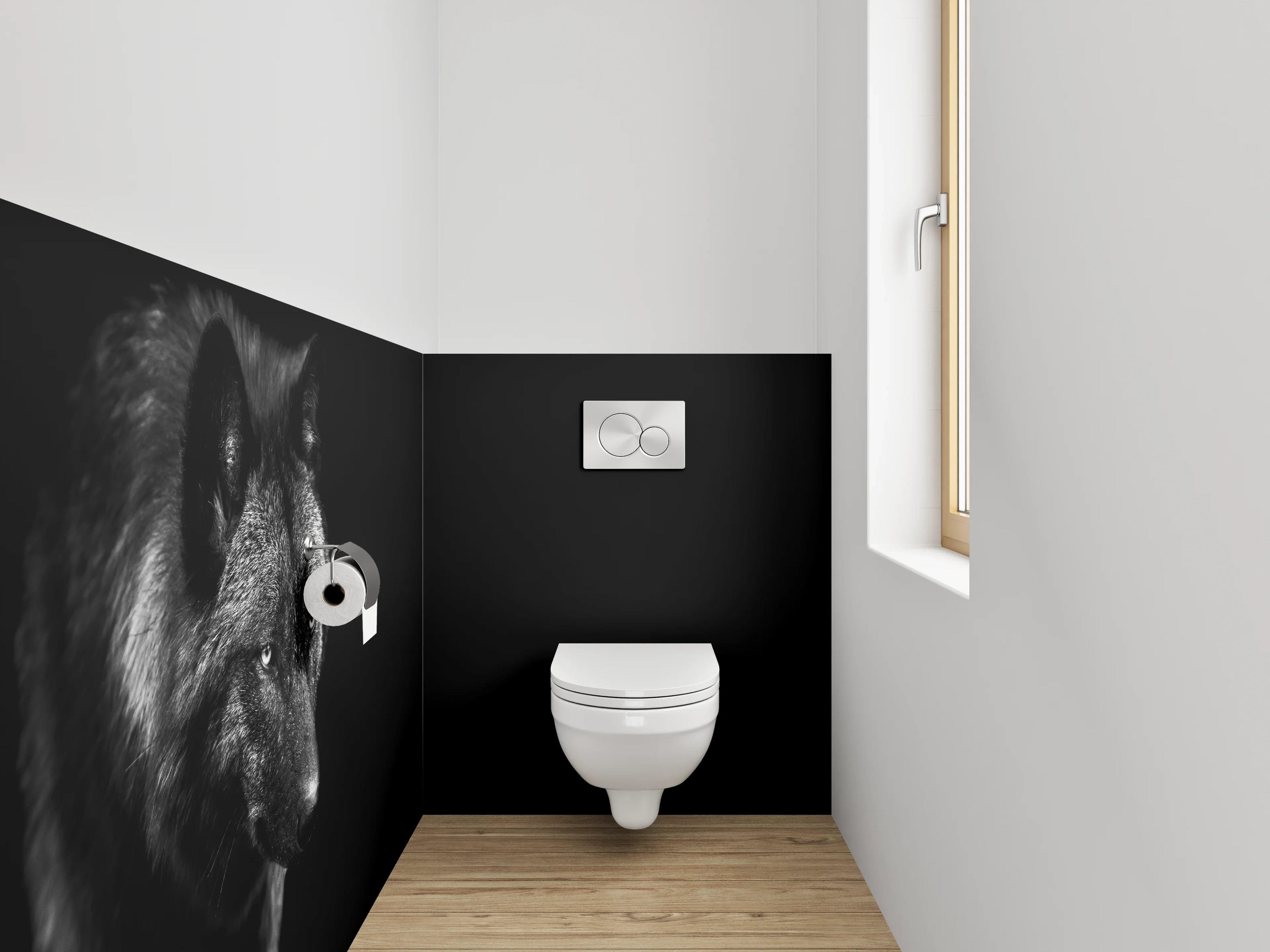 WC-Rückwand - Schwarzer Wolf – Mystisches Tierportrait