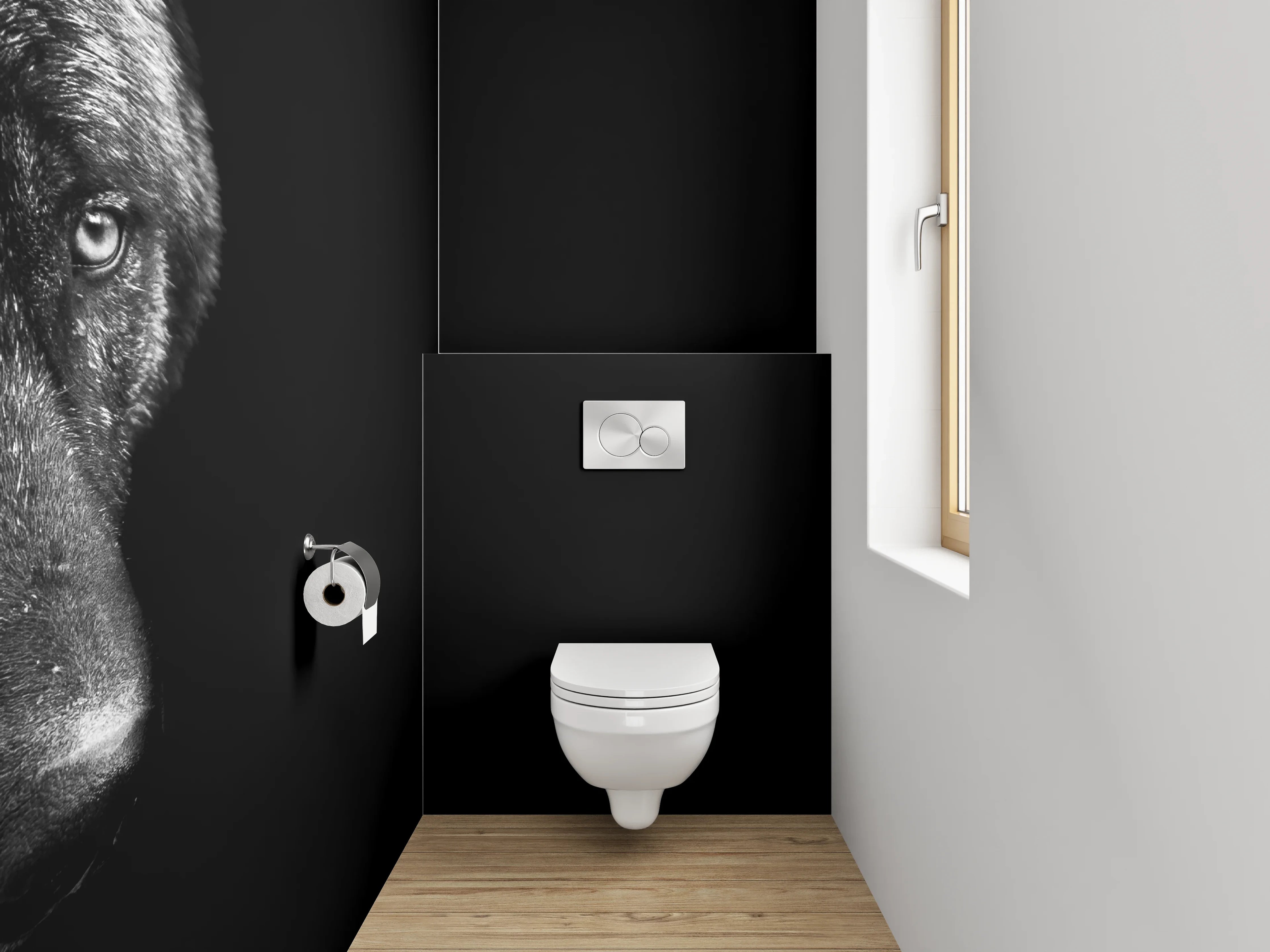 WC-Rückwand - Schwarzer Wolf – Mystisches Tierportrait