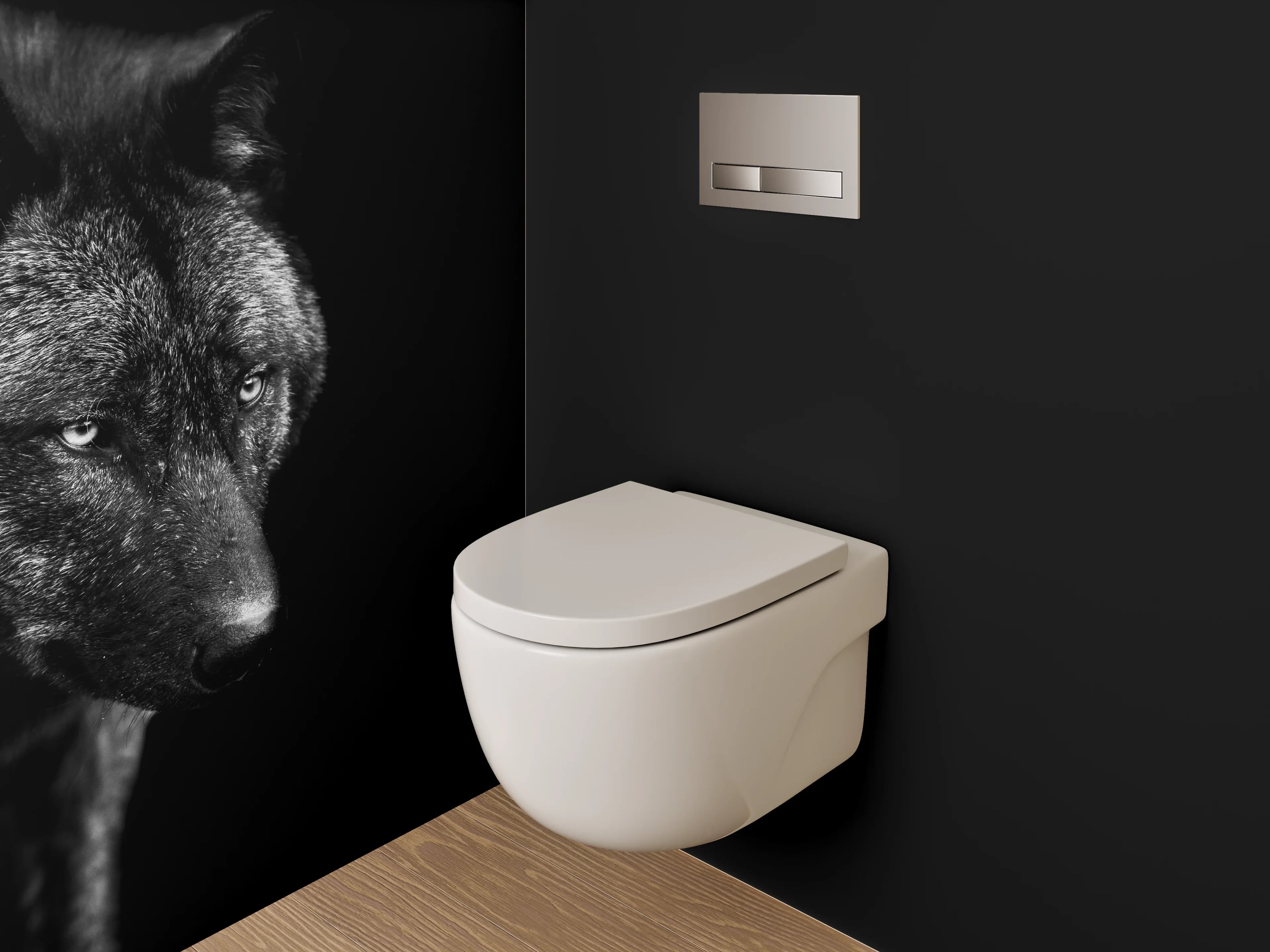 WC-Rückwand - Schwarzer Wolf – Mystisches Tierportrait