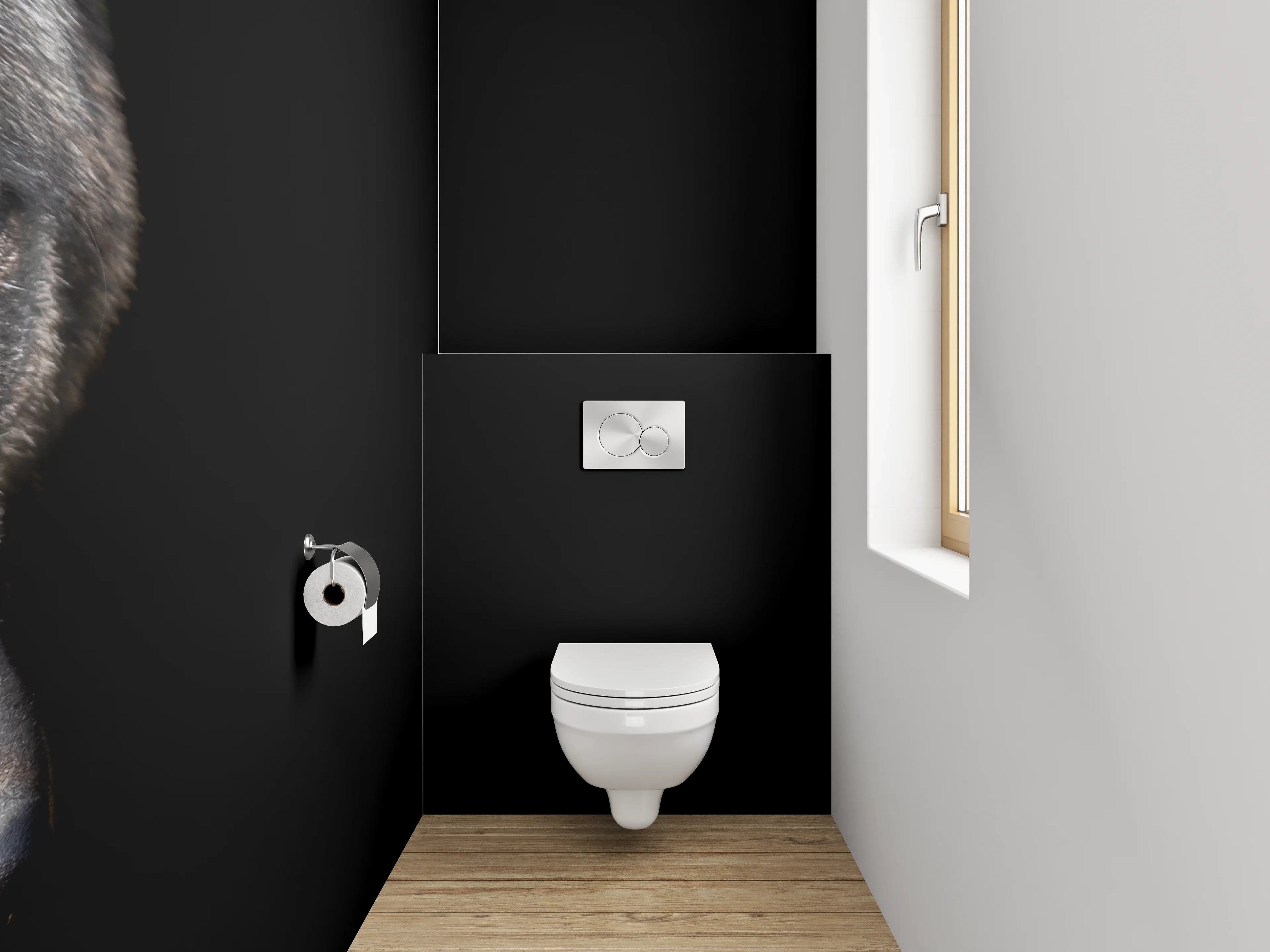WC-Rückwand - Schwarzer Wolf auf dunklem Hintergrund
