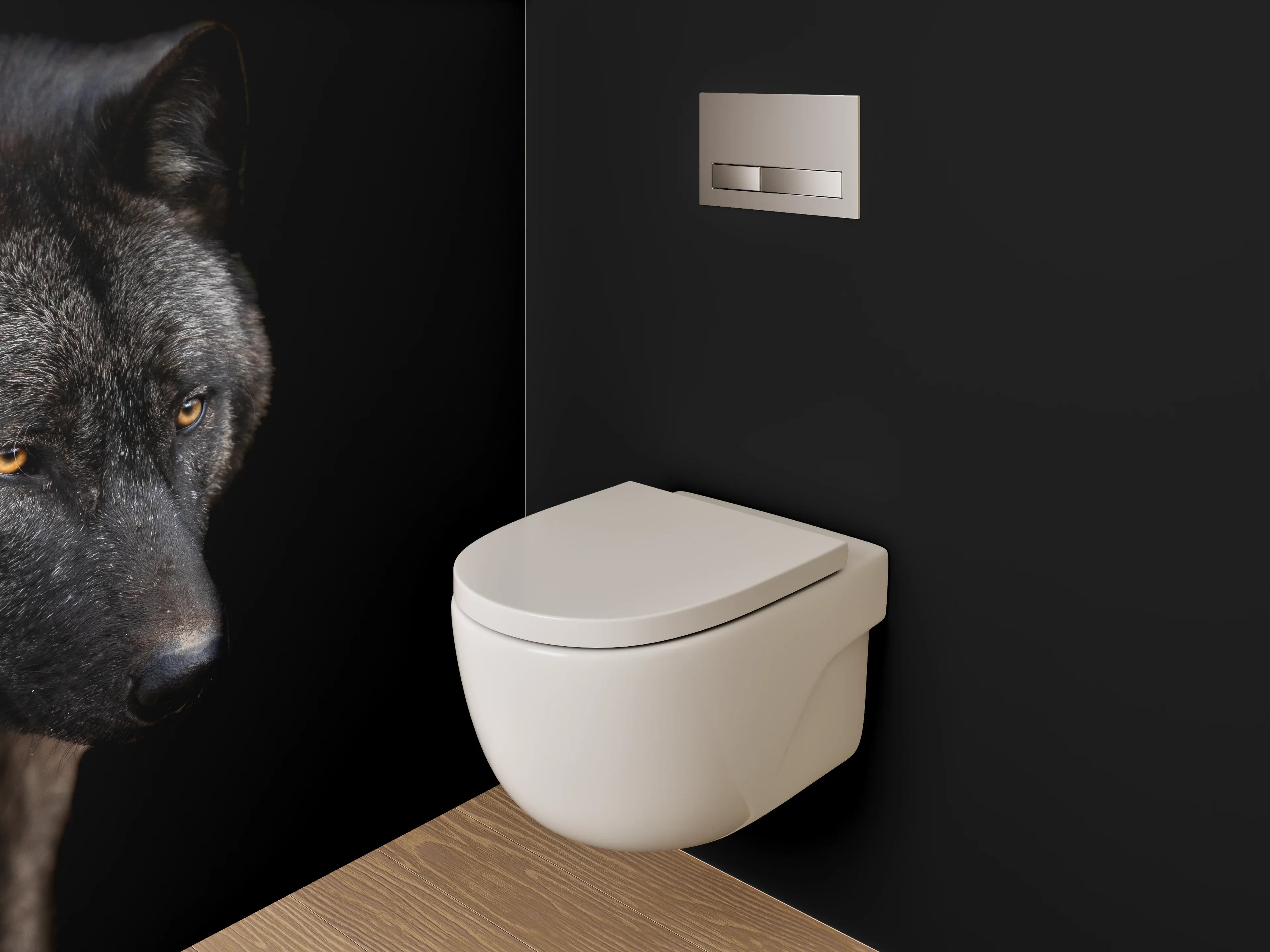 WC-Rückwand - Schwarzer Wolf auf dunklem Hintergrund