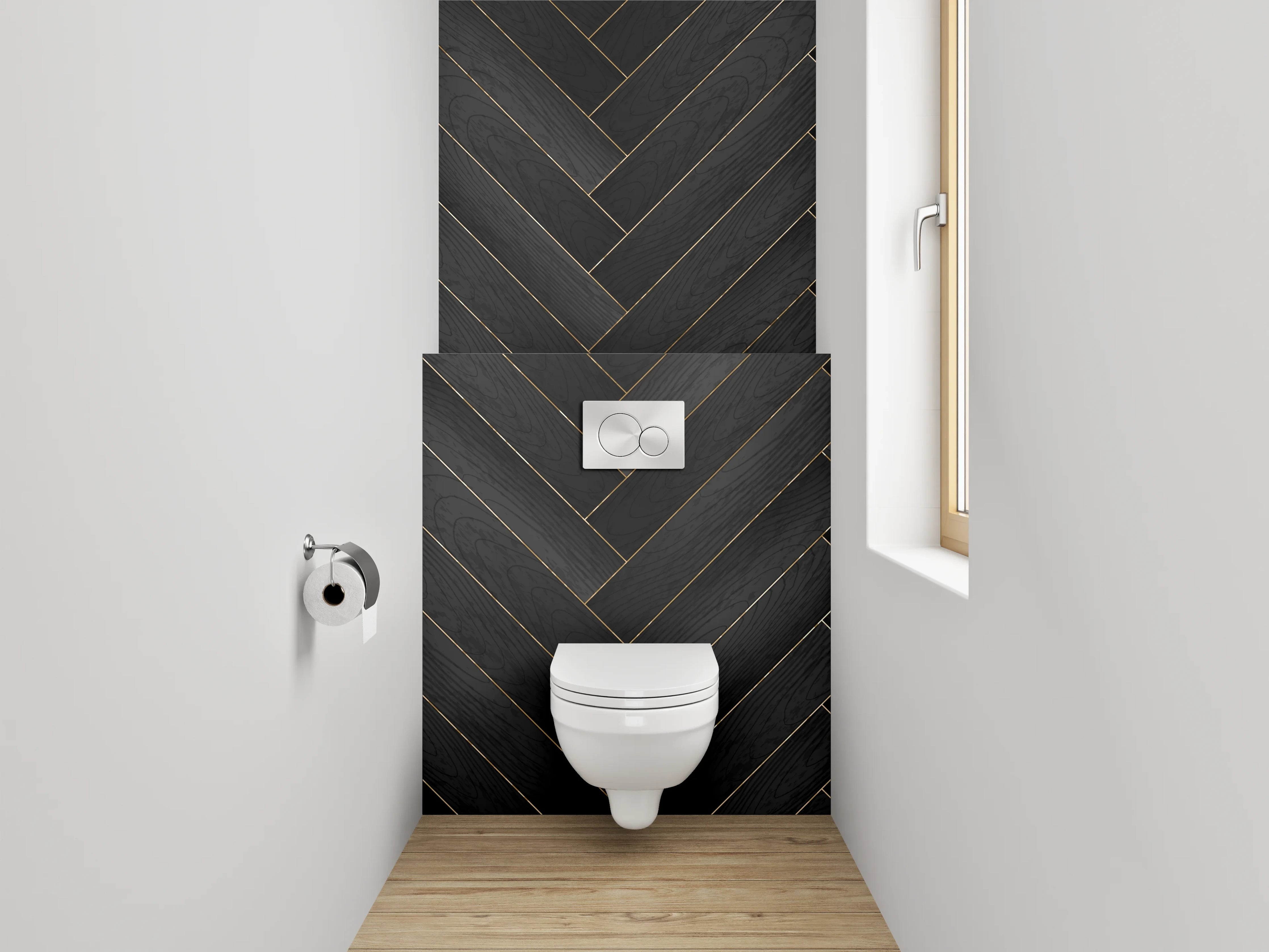 WC-Rückwand - Schwarzes Fischgrät Holz Musterfliese