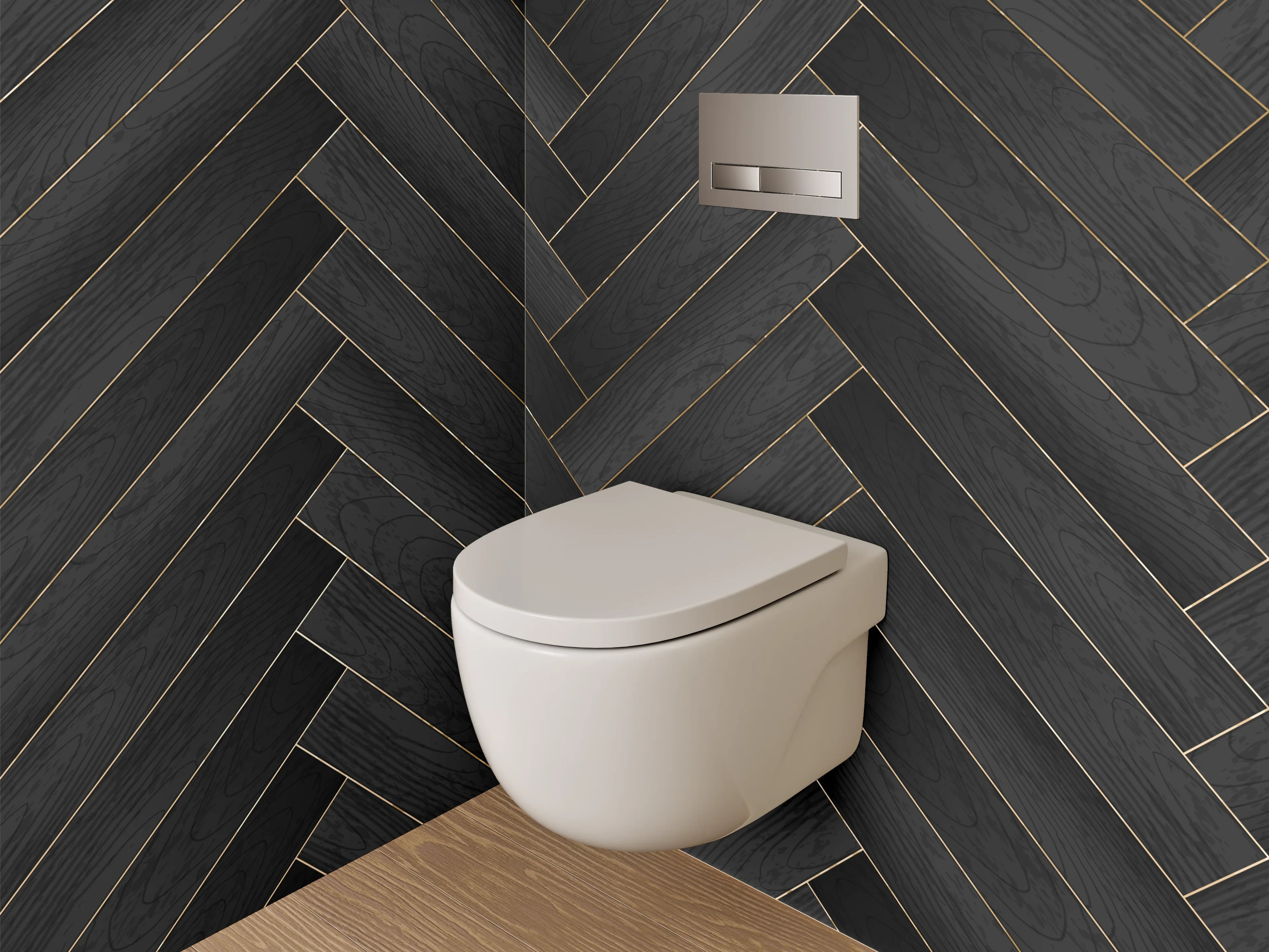 WC-Rückwand - Schwarzes Fischgrät Holz Musterfliese
