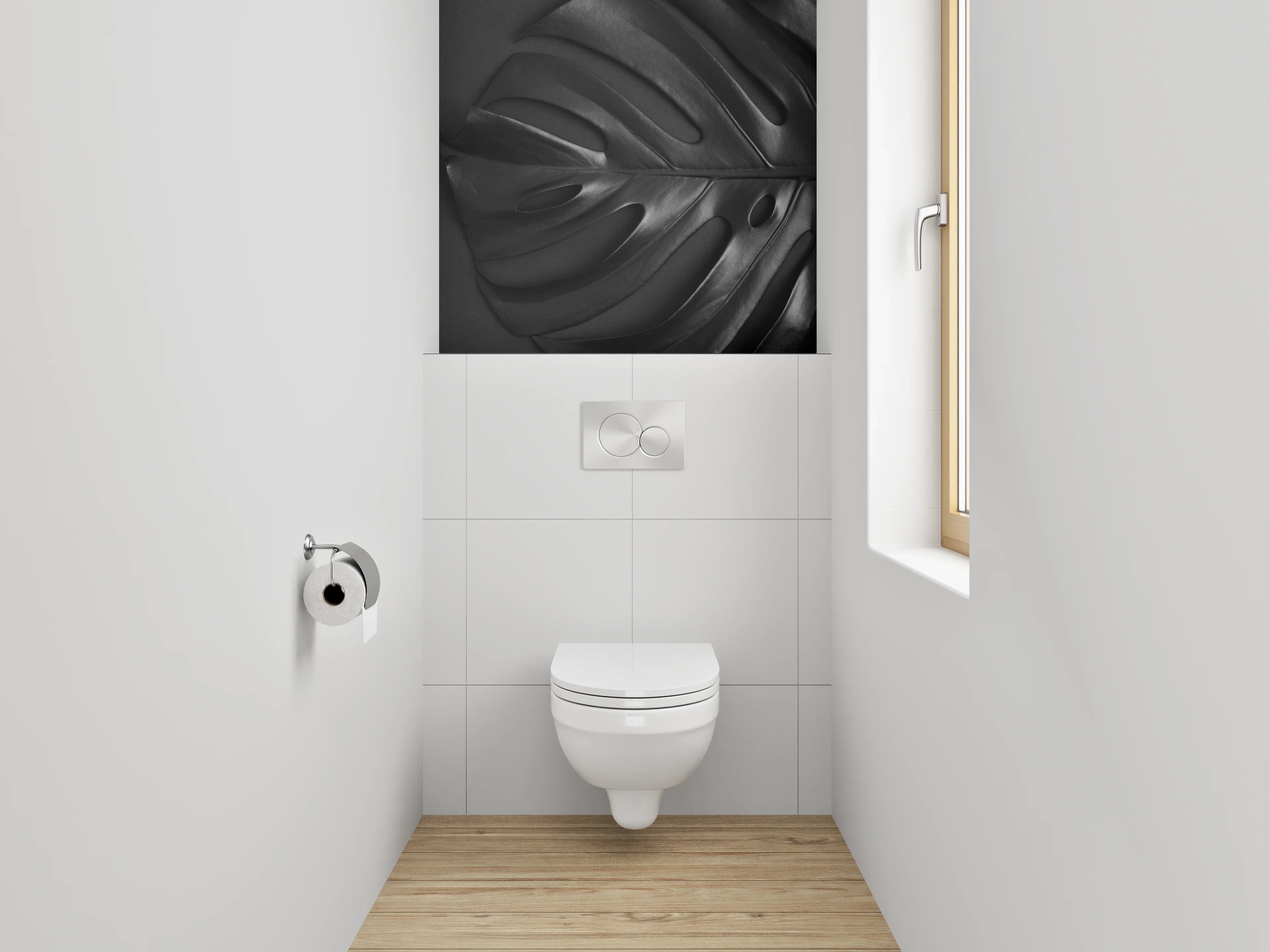 WC-Rückwand - Schwarzes Monstera-Blatt – Modernes Design
