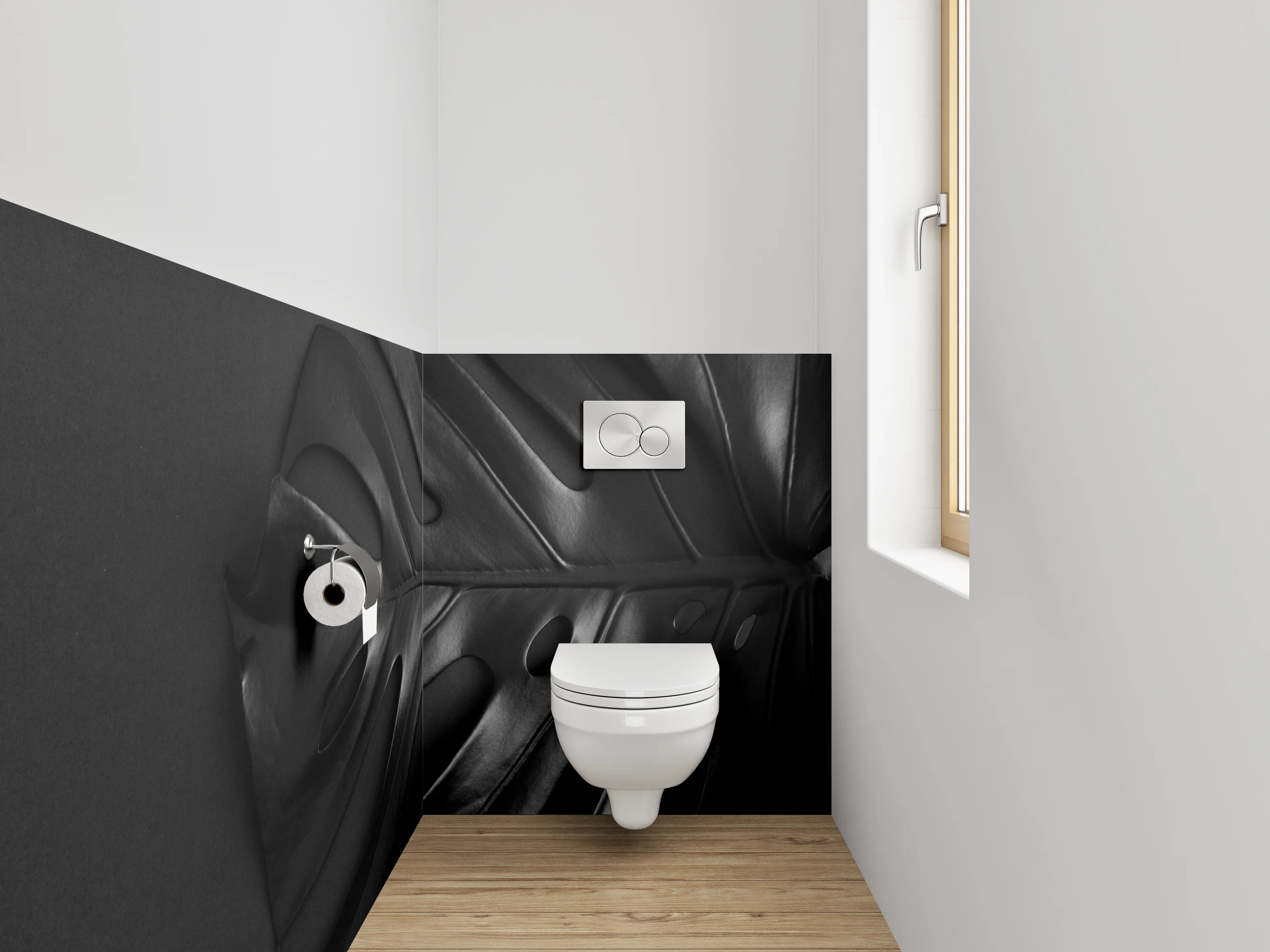 WC-Rückwand - Schwarzes Monstera-Blatt – Modernes Design