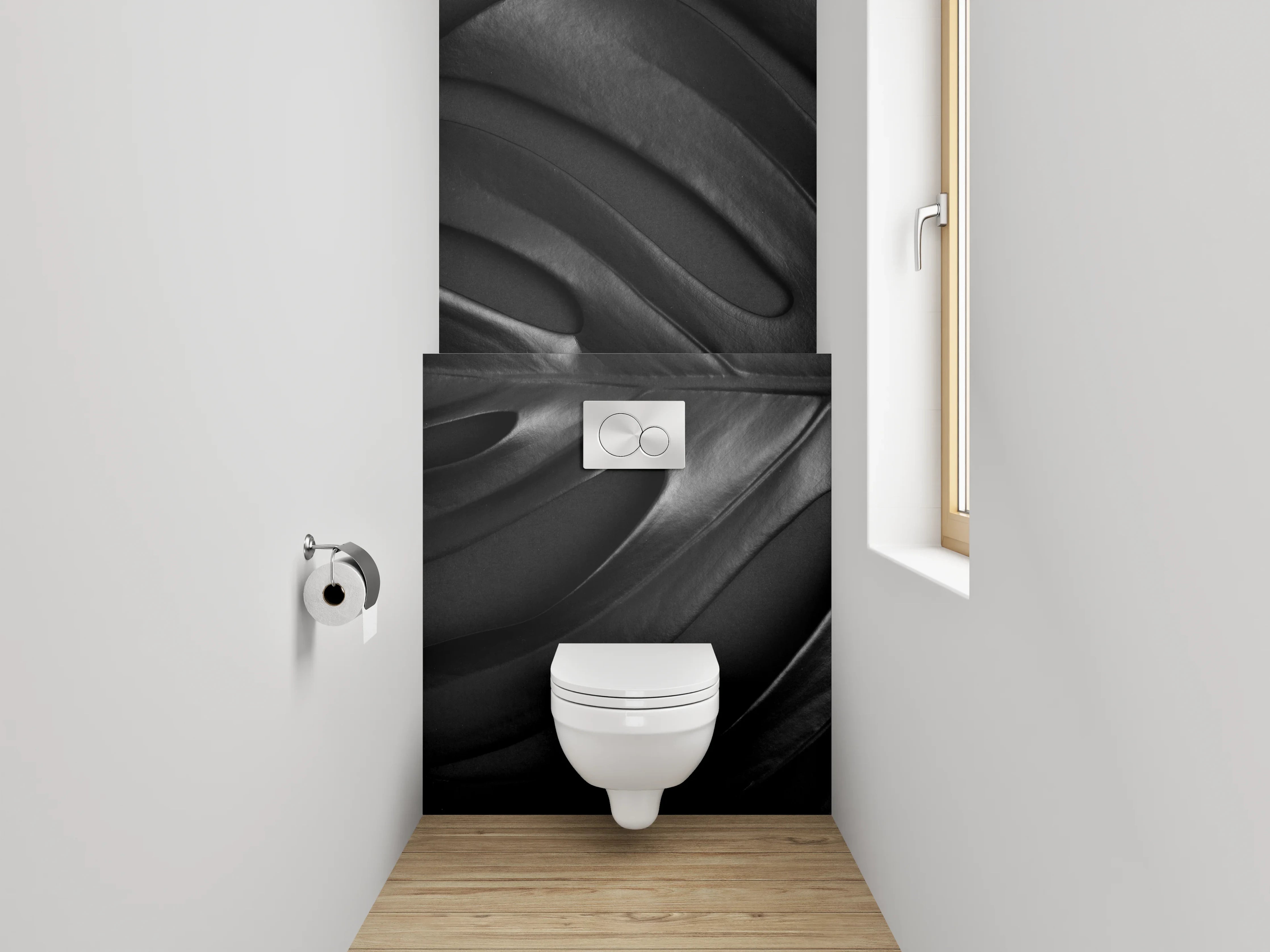 WC-Rückwand - Schwarzes Monstera-Blatt – Modernes Design