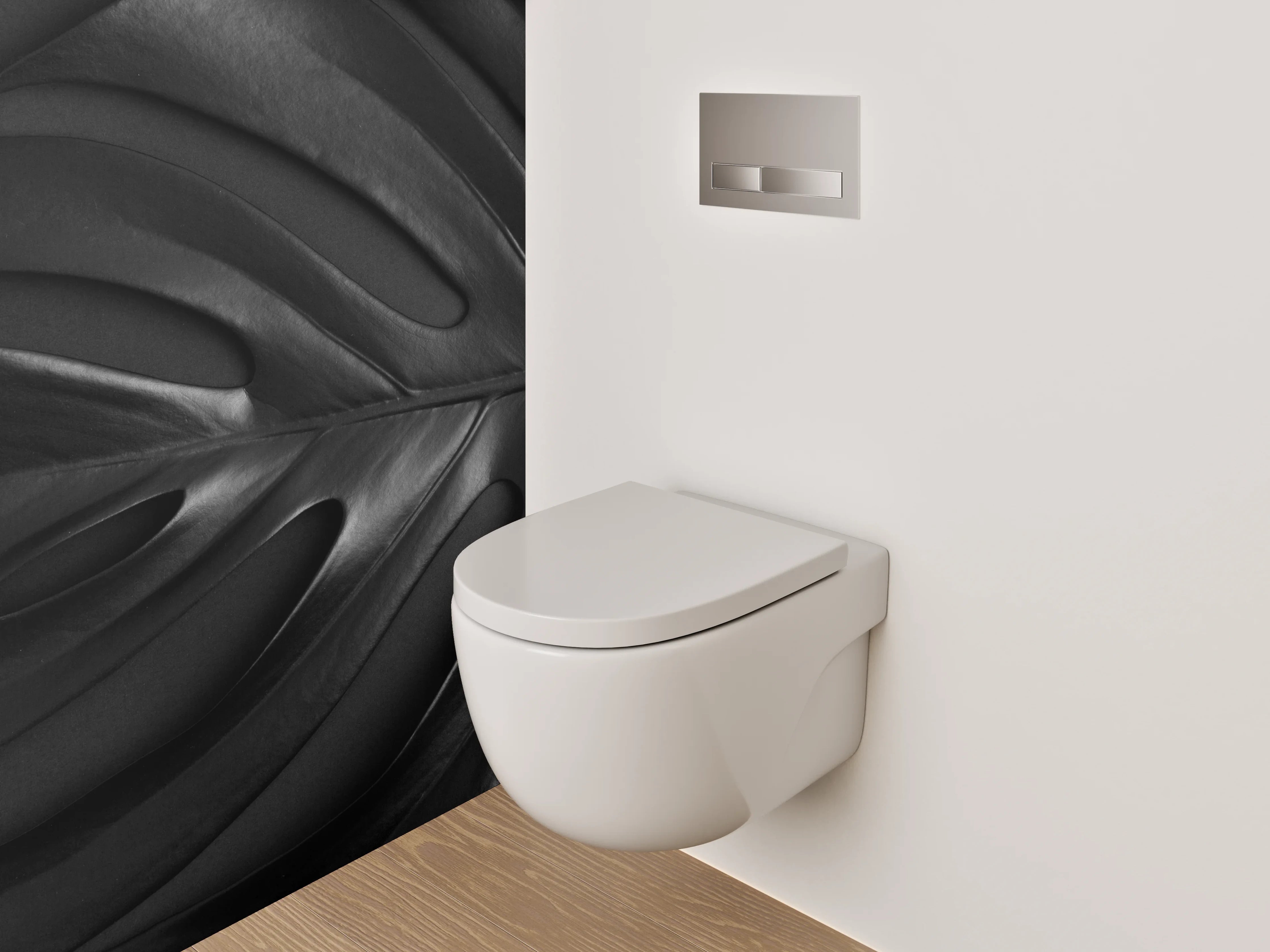 WC-Rückwand - Schwarzes Monstera-Blatt – Modernes Design