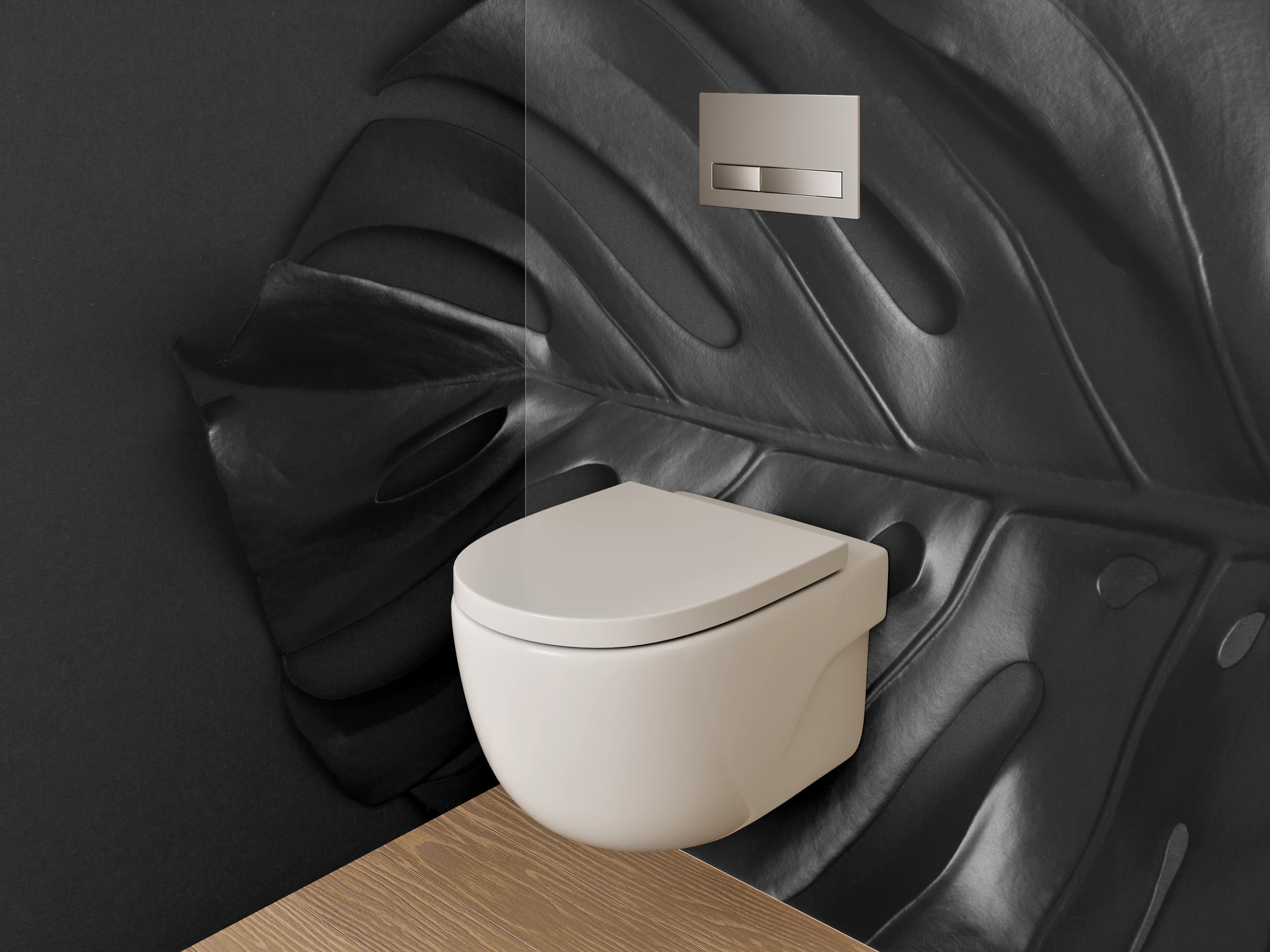 WC-Rückwand - Schwarzes Monstera-Blatt – Modernes Design