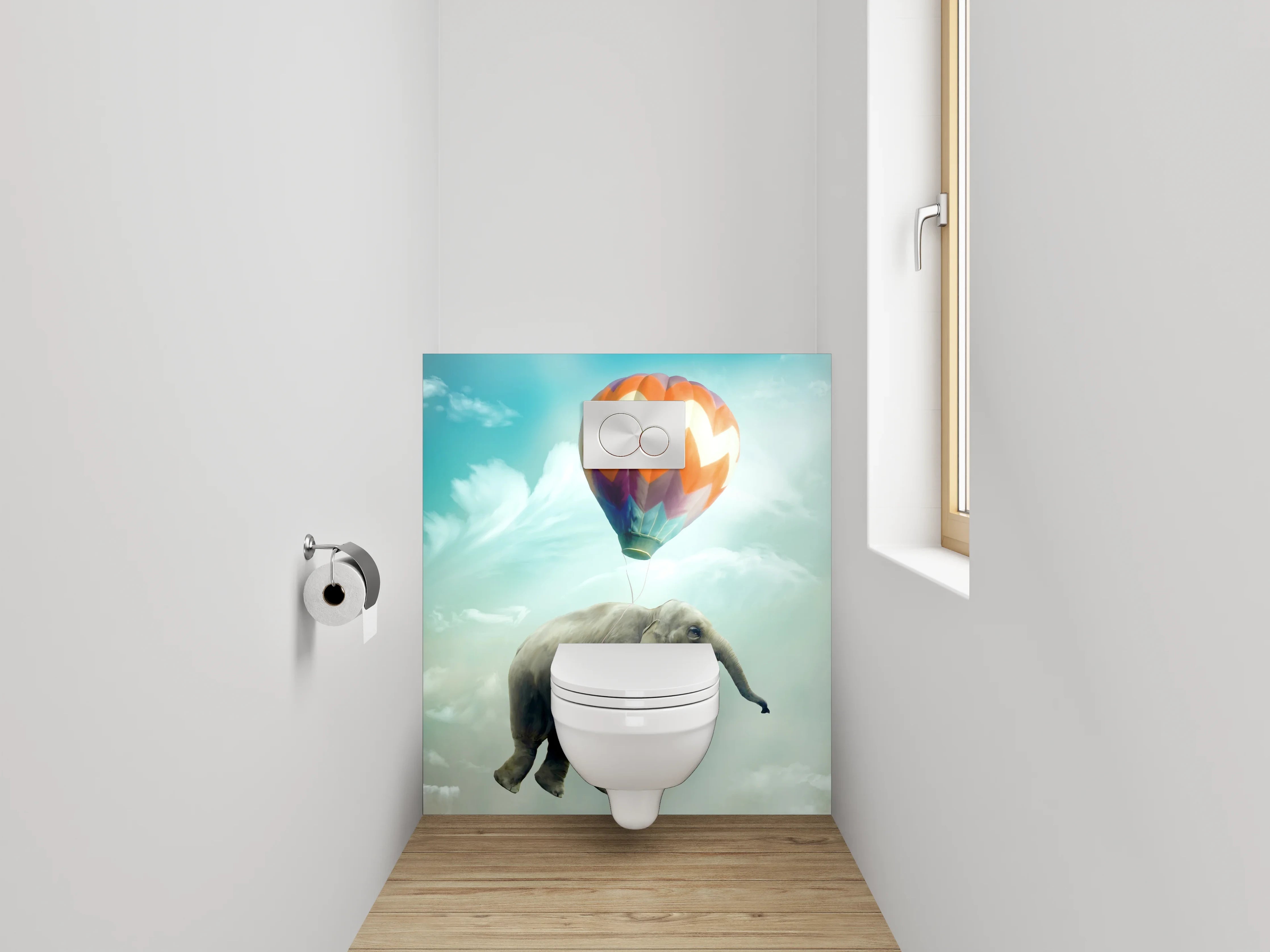 WC-Rückwand - Schwebender Elefant mit Ballon