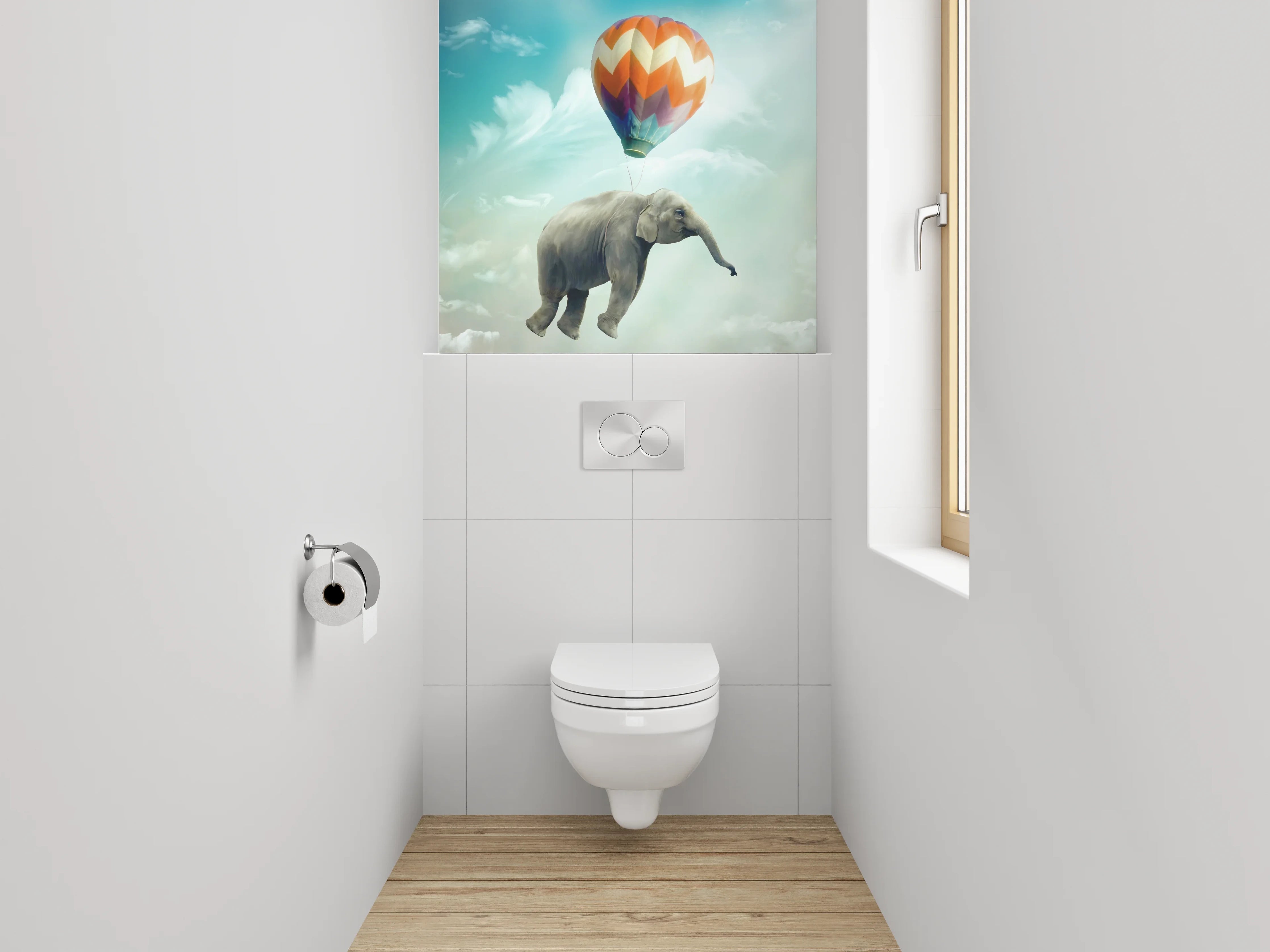 WC-Rückwand - Schwebender Elefant mit Ballon