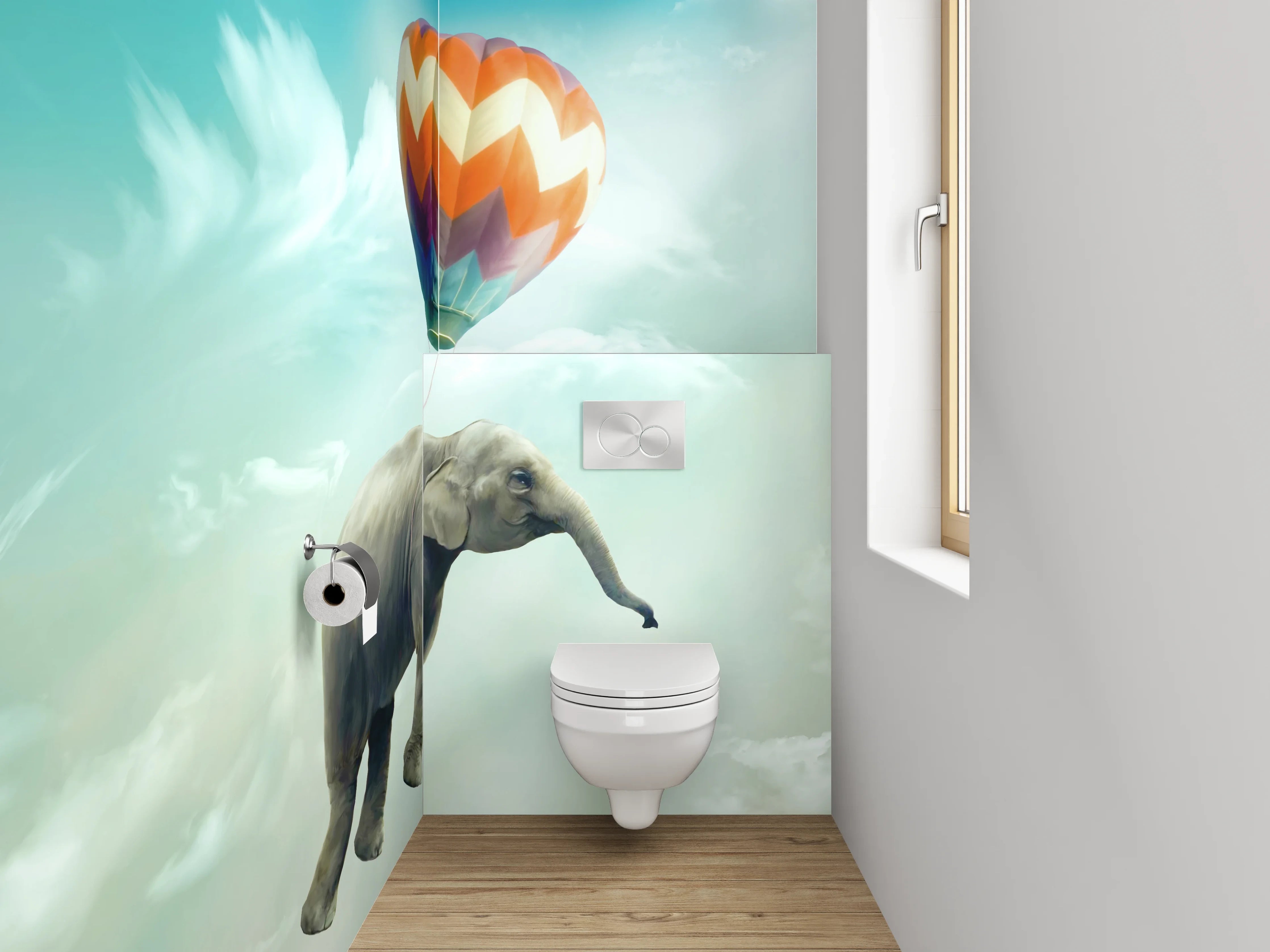 WC-Rückwand - Schwebender Elefant mit Ballon