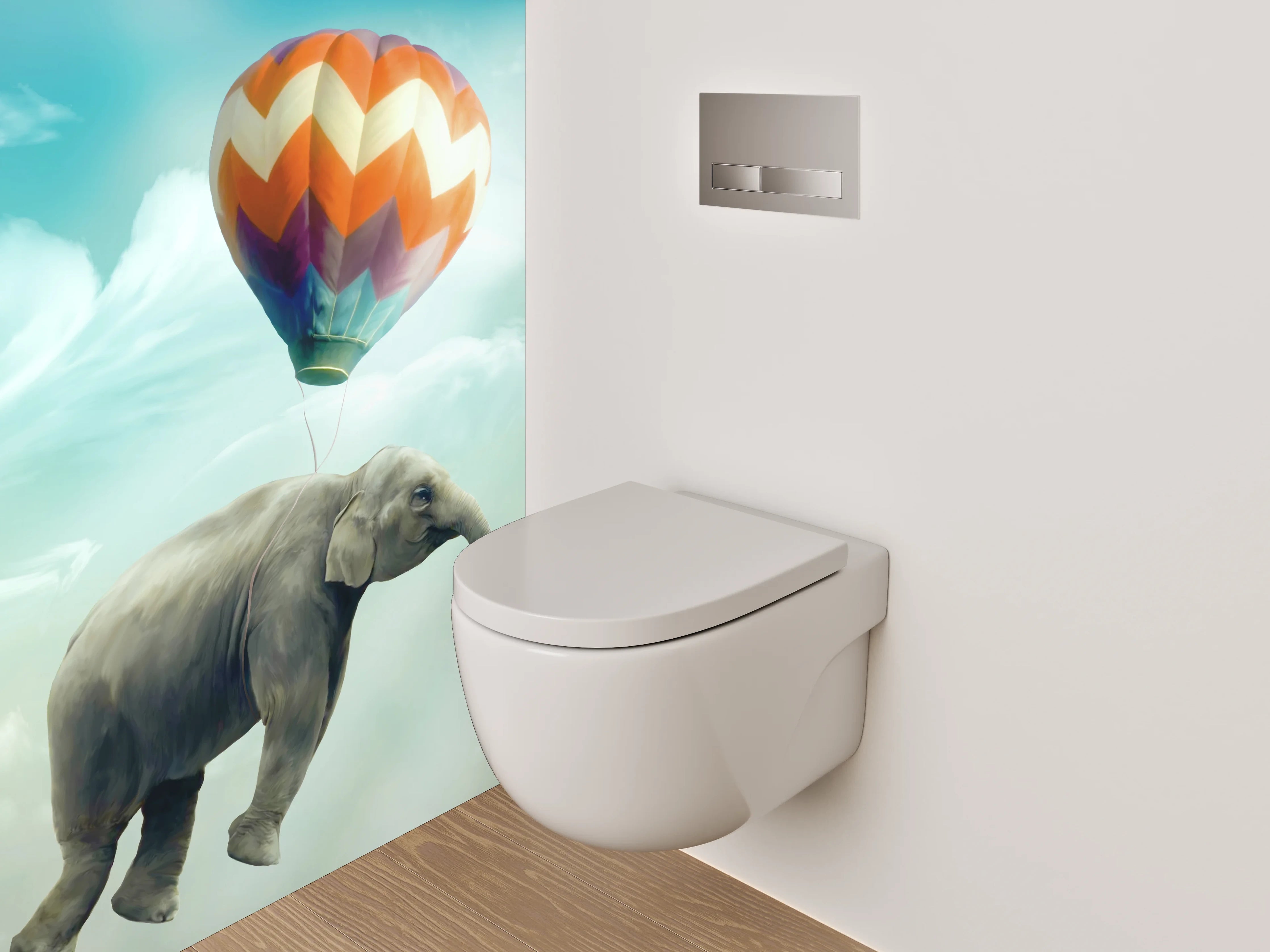 WC-Rückwand - Schwebender Elefant mit Ballon