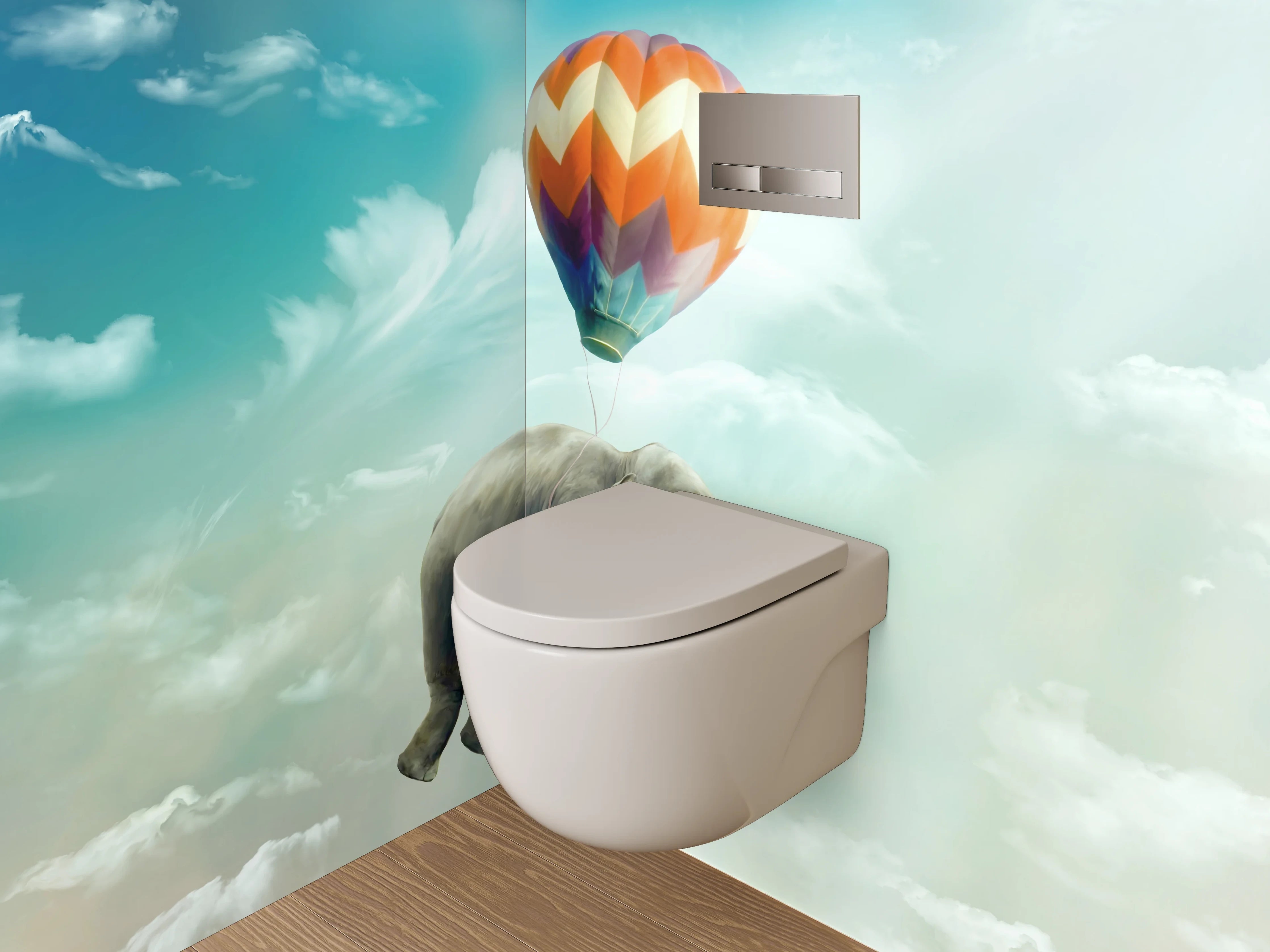 WC-Rückwand - Schwebender Elefant mit Ballon