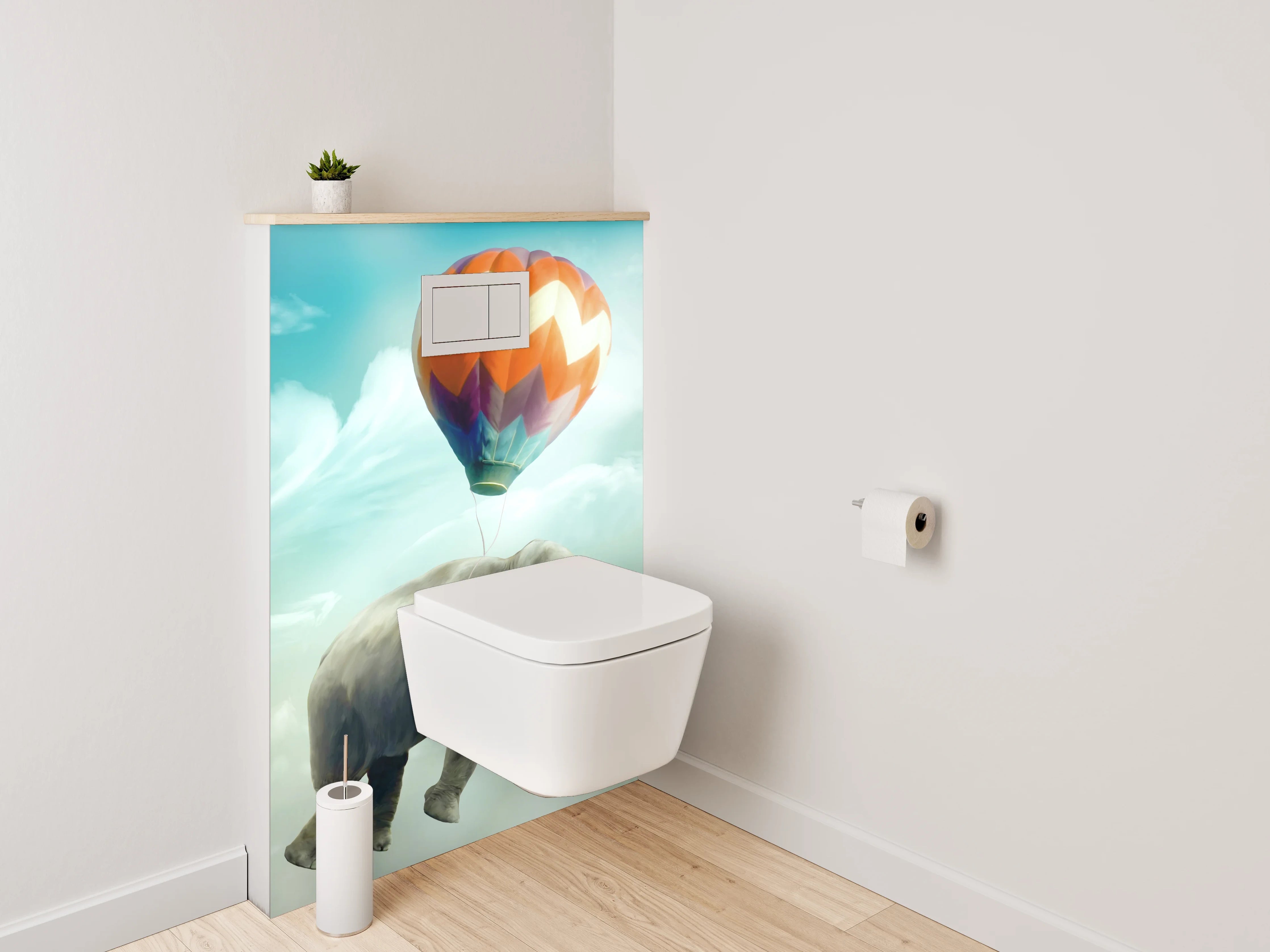 WC-Rückwand - Schwebender Elefant mit Ballon