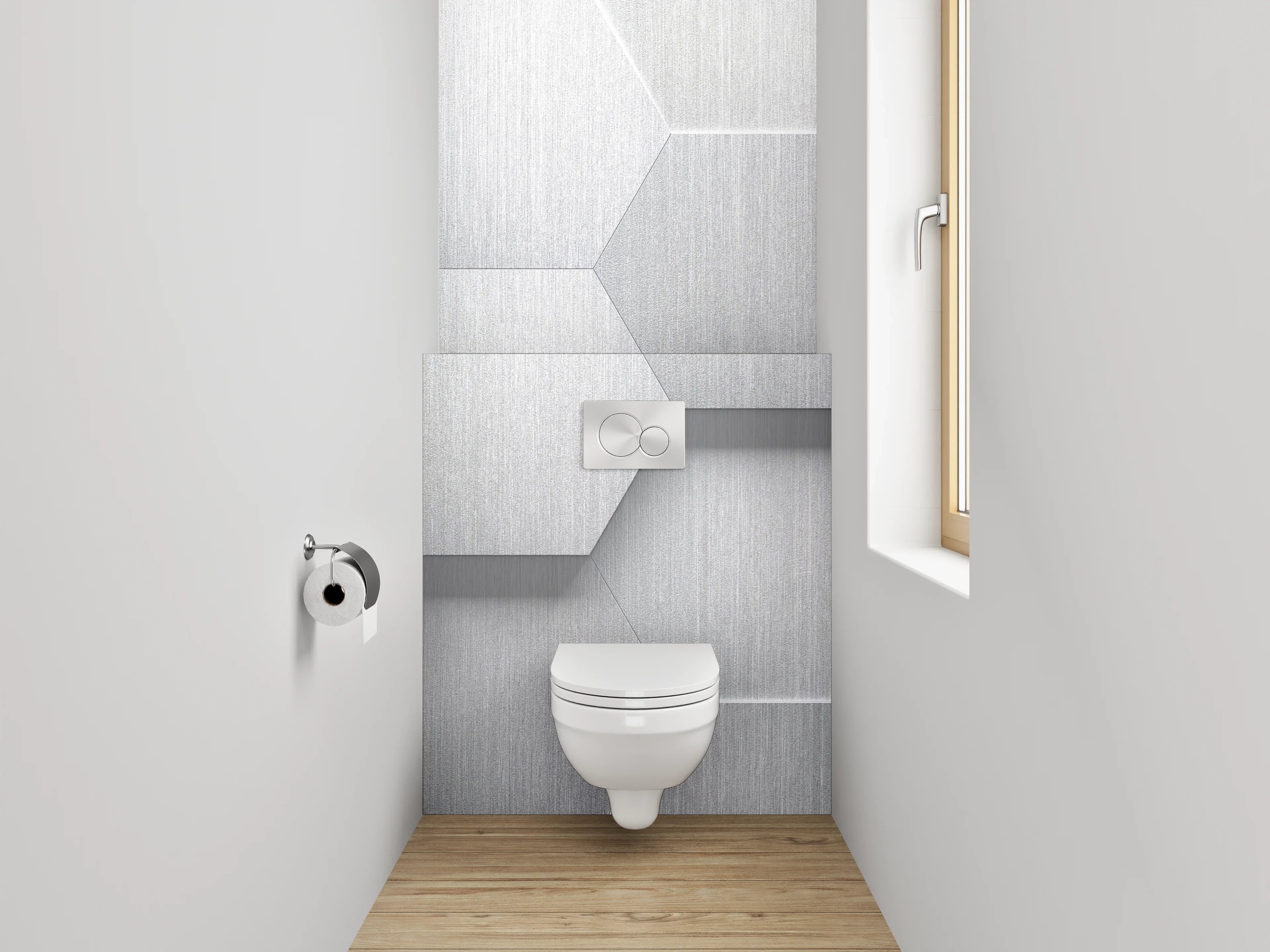 WC-Rückwand - Sechseckige 3D-Muster Grau Weiß Silber