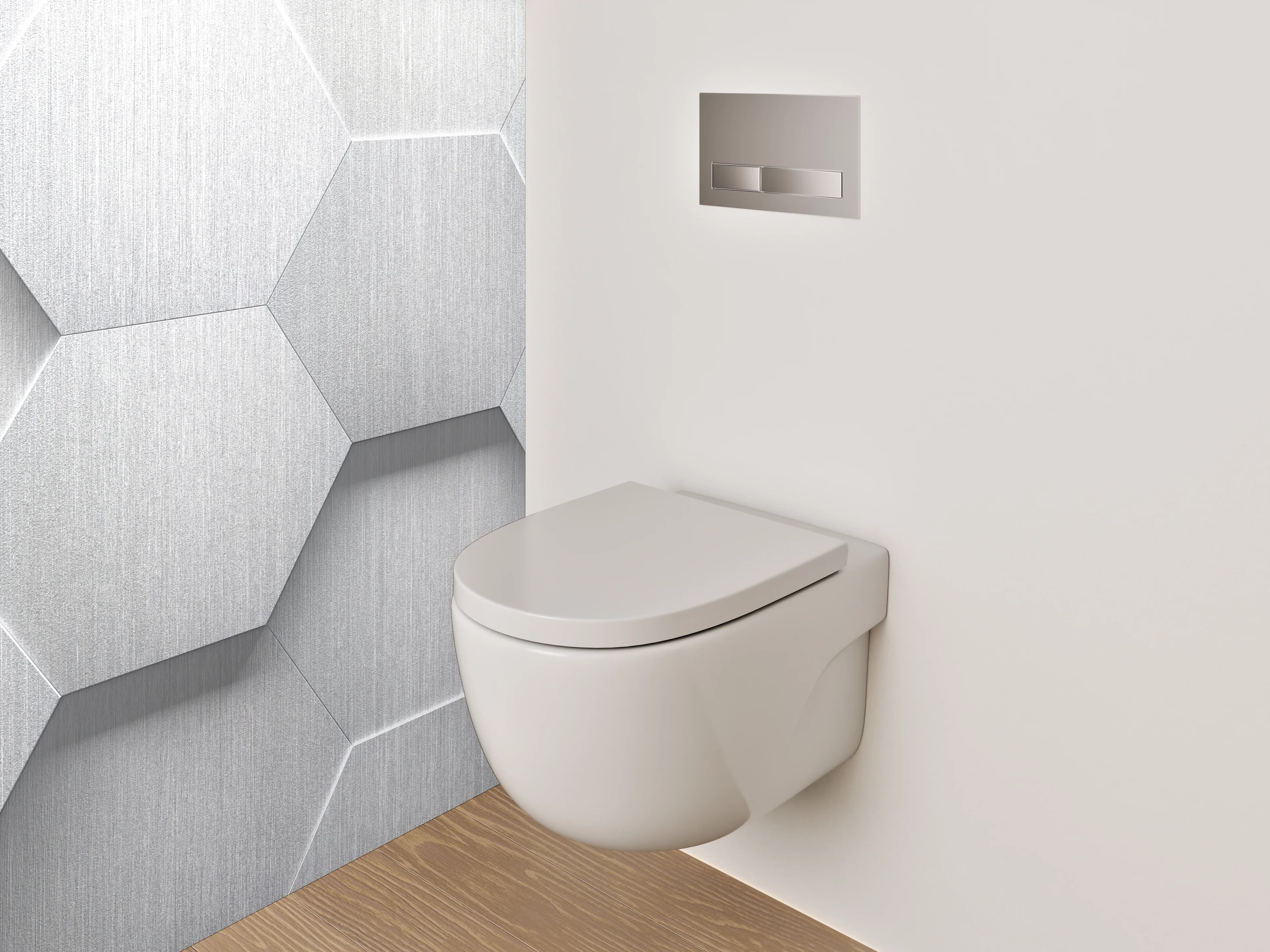 WC-Rückwand - Sechseckige 3D-Muster Grau Weiß Silber
