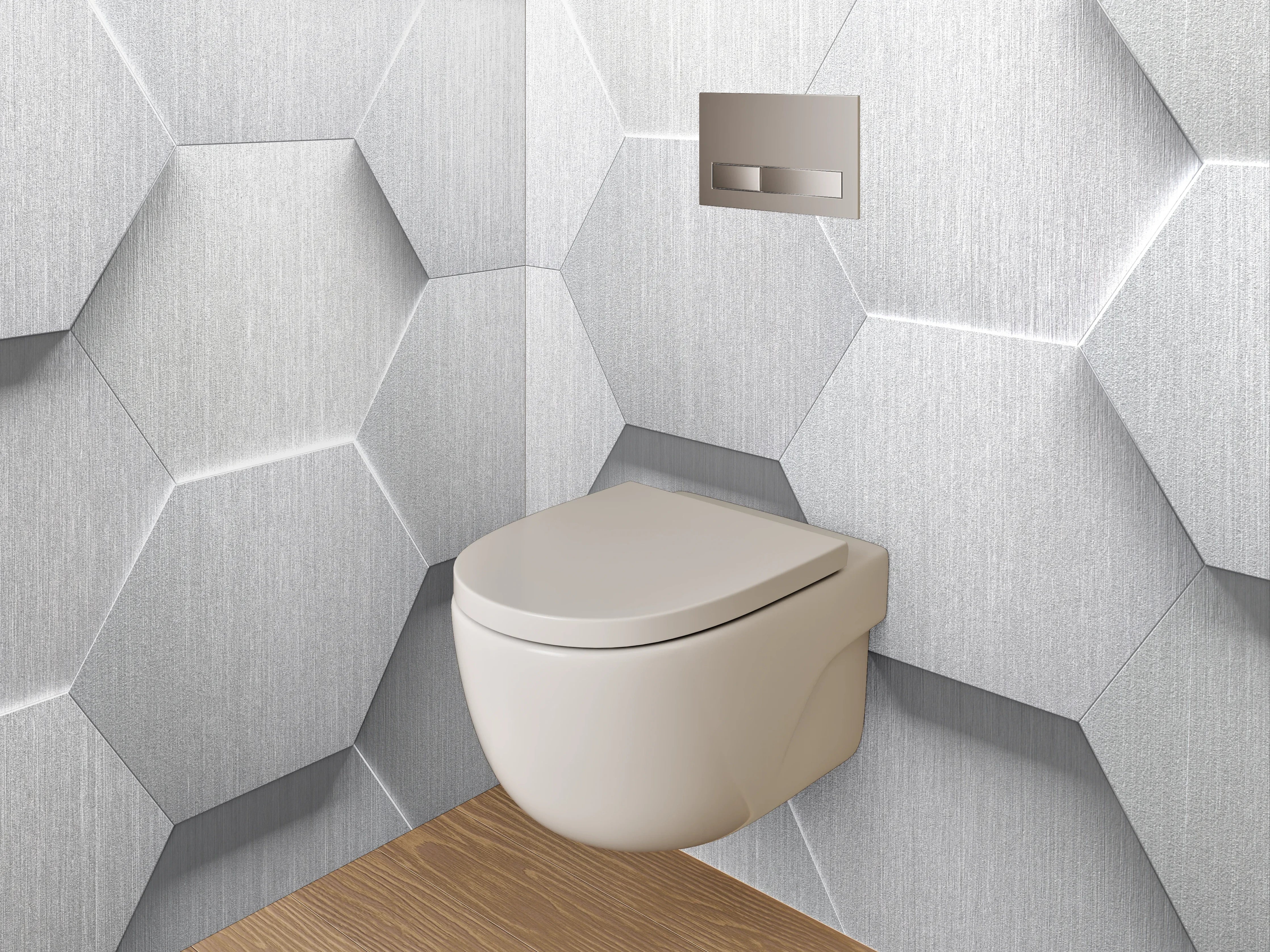 WC-Rückwand - Sechseckige 3D-Muster Grau Weiß Silber