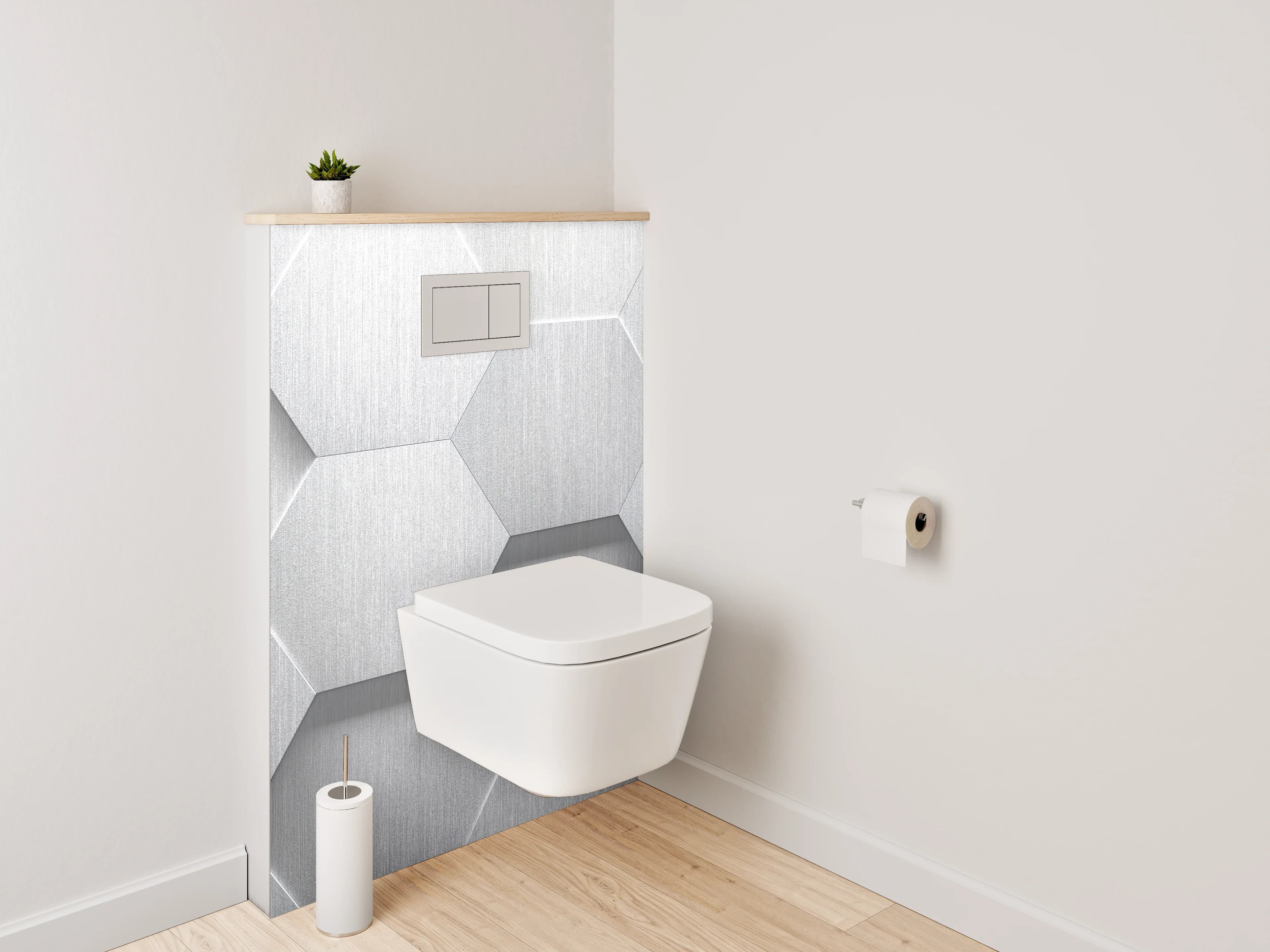 WC-Rückwand - Sechseckige 3D-Muster Grau Weiß Silber